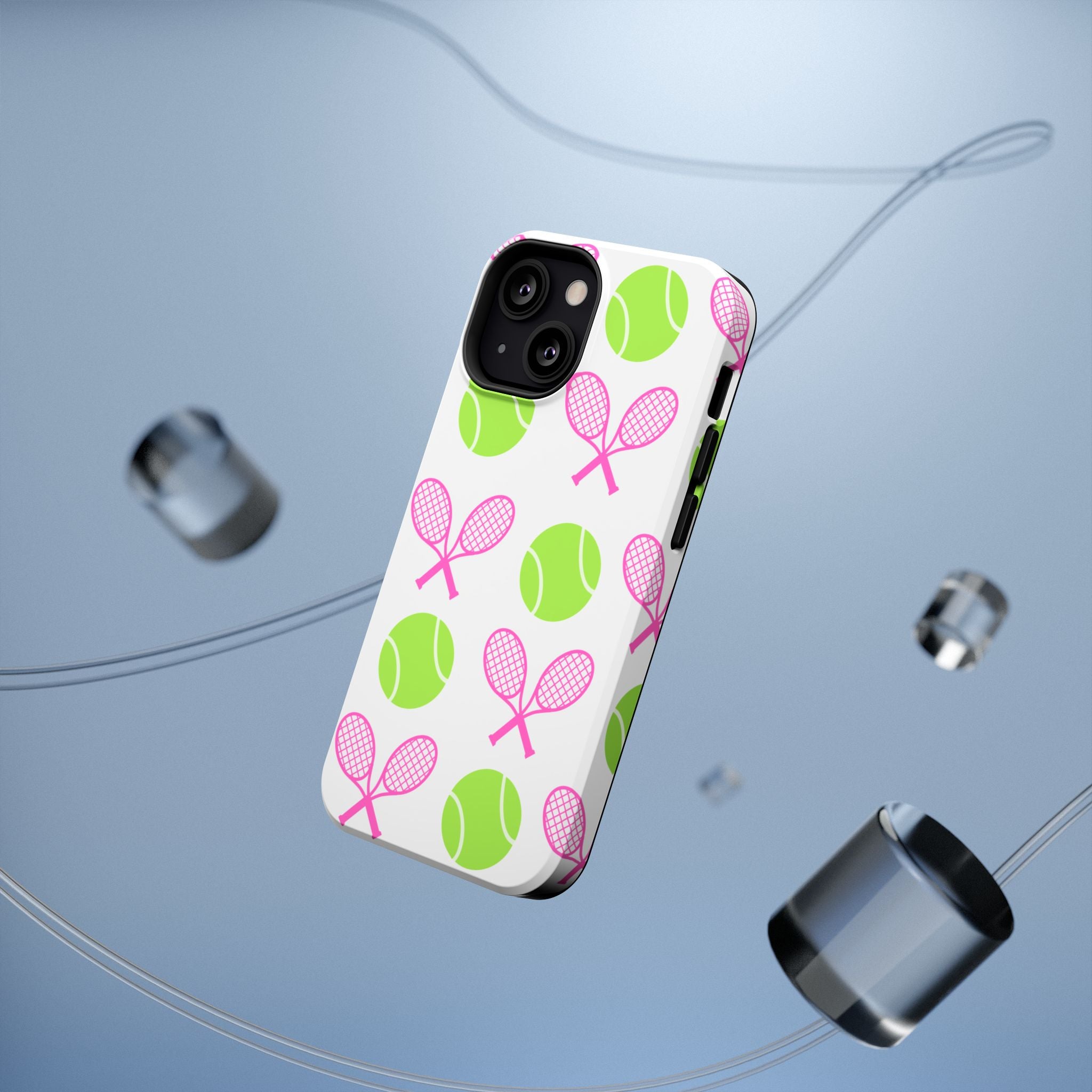 Tennis Pattern Impact-Resistant Phone Case — Pink Rackets & Green Balls