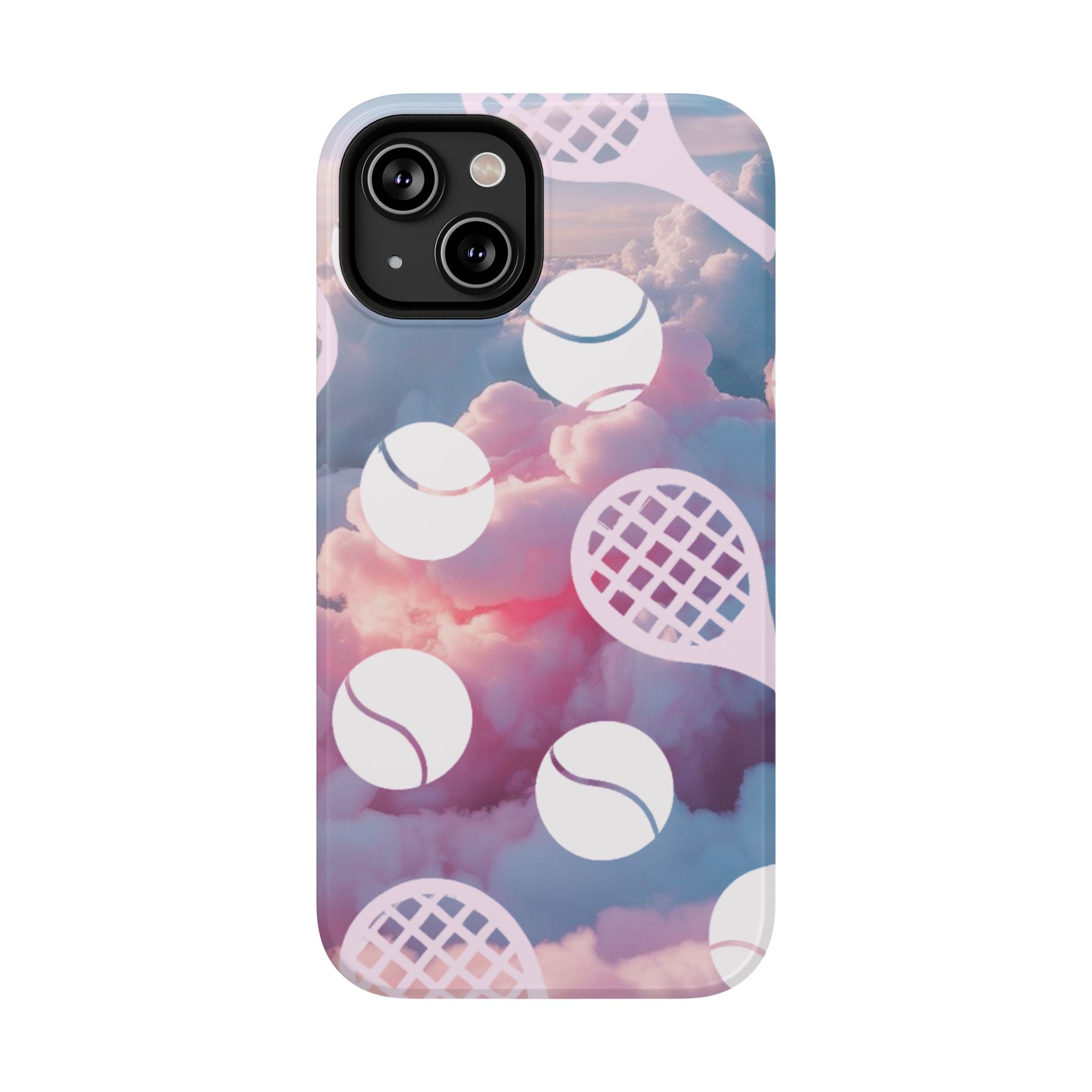 Tennis Impact-Resistant Phone Case — Tennis Rackets & Balls on Cloudscape
