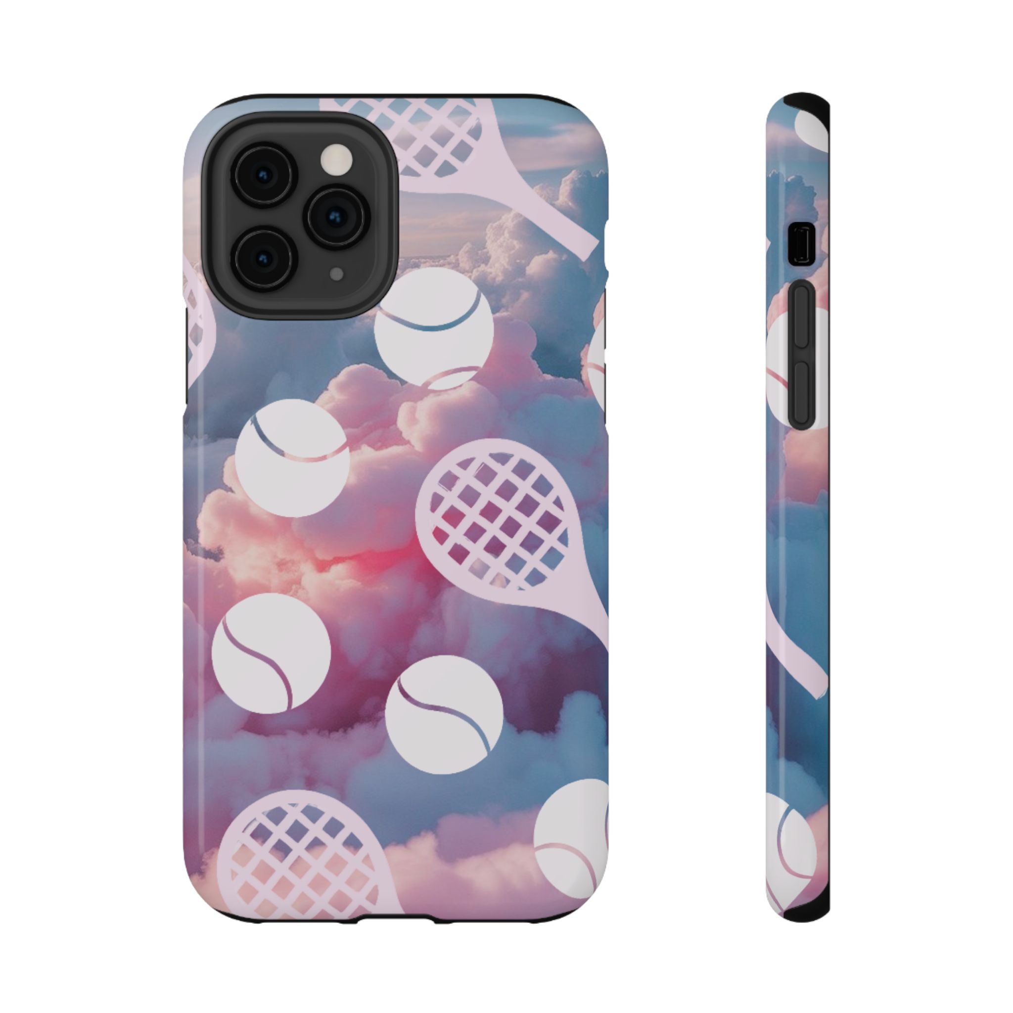 Tennis Impact-Resistant Phone Case — Tennis Rackets & Balls on Cloudscape