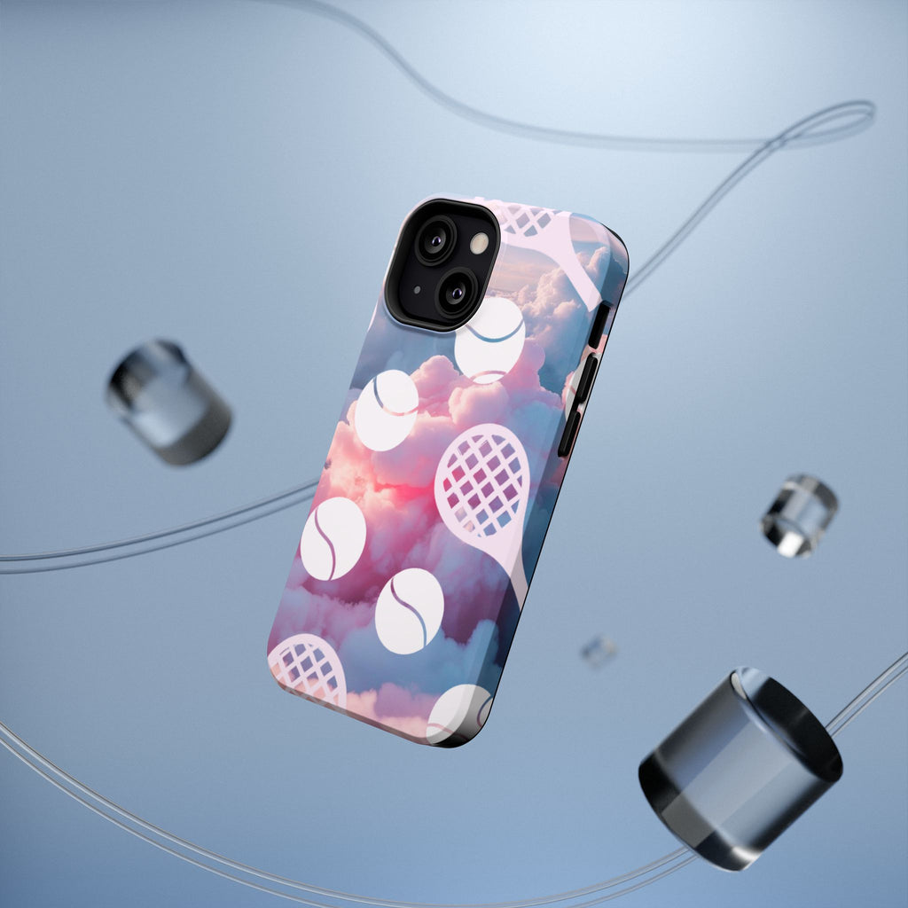 Tennis Impact-Resistant Phone Case — Tennis Rackets & Balls on Cloudscape
