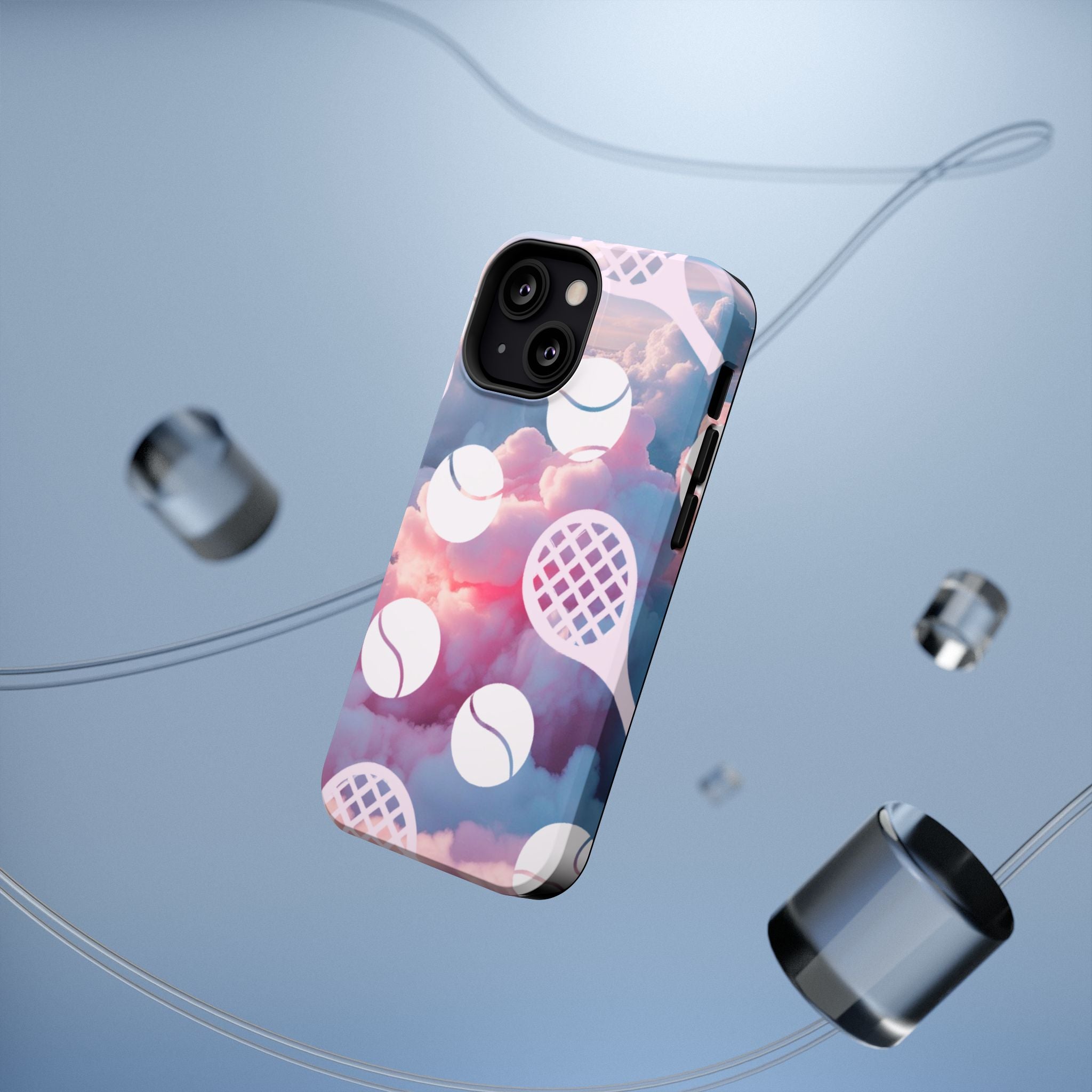 Tennis Impact-Resistant Phone Case — Tennis Rackets & Balls on Cloudscape