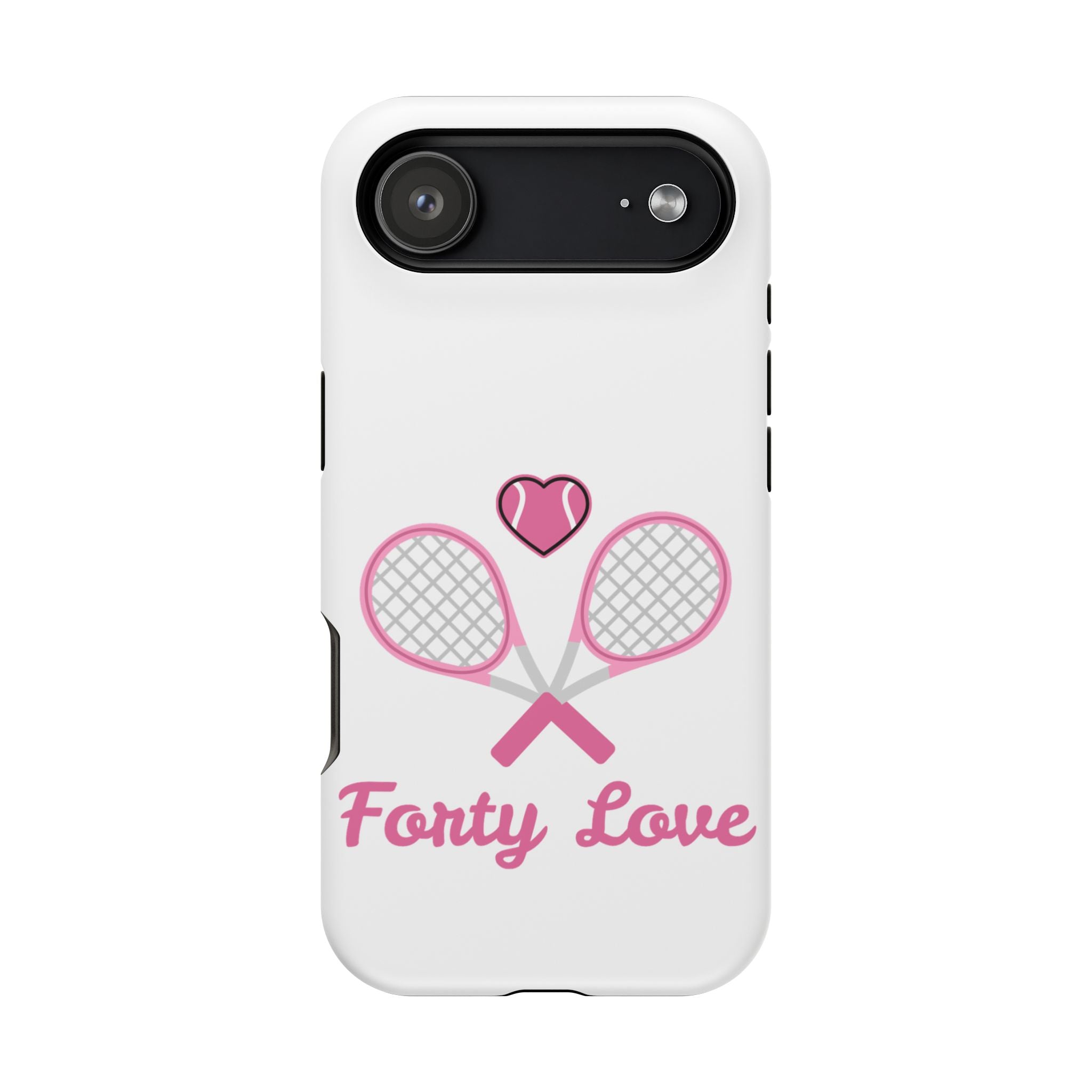 Tennis Impact‑Resistant Phone Case — 'Forty Love', pink/white