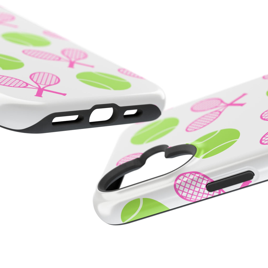 Tennis Pattern Impact-Resistant Phone Case — Pink Rackets & Green Balls