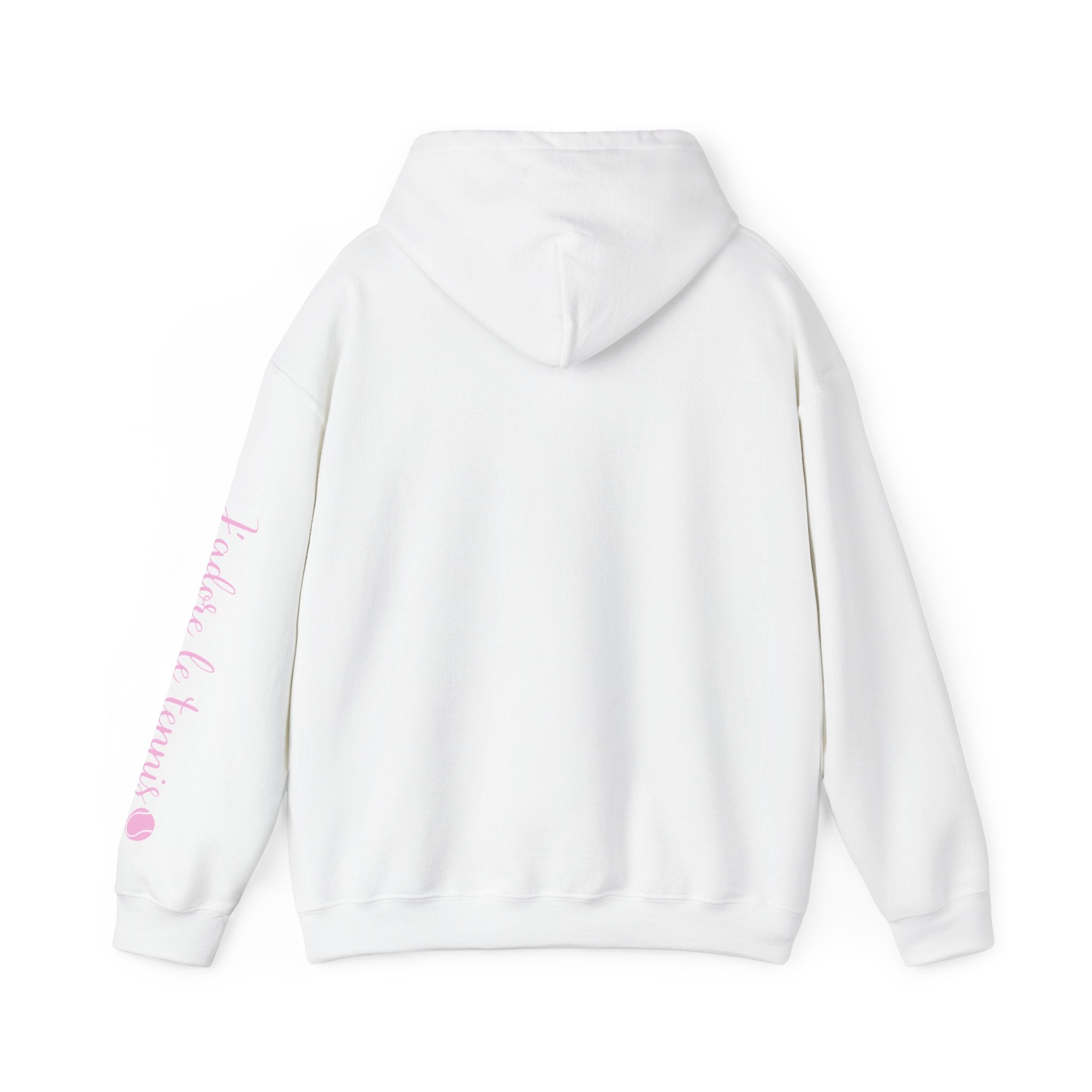 Women's Hoodie sweatshirt — "J'adore le tennis" Tennis Ball Sleeve Design (bubblegum pink)