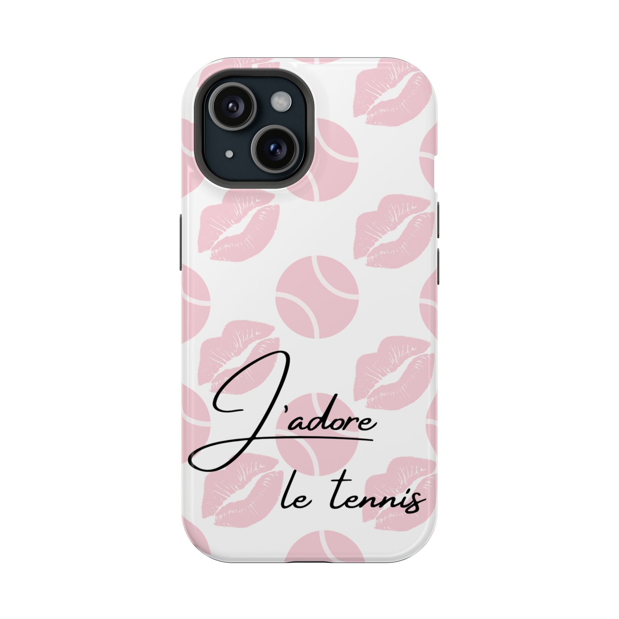 Impact-Resistant Phone Case - 'J'adore le tennis', pink tennis balls/lips