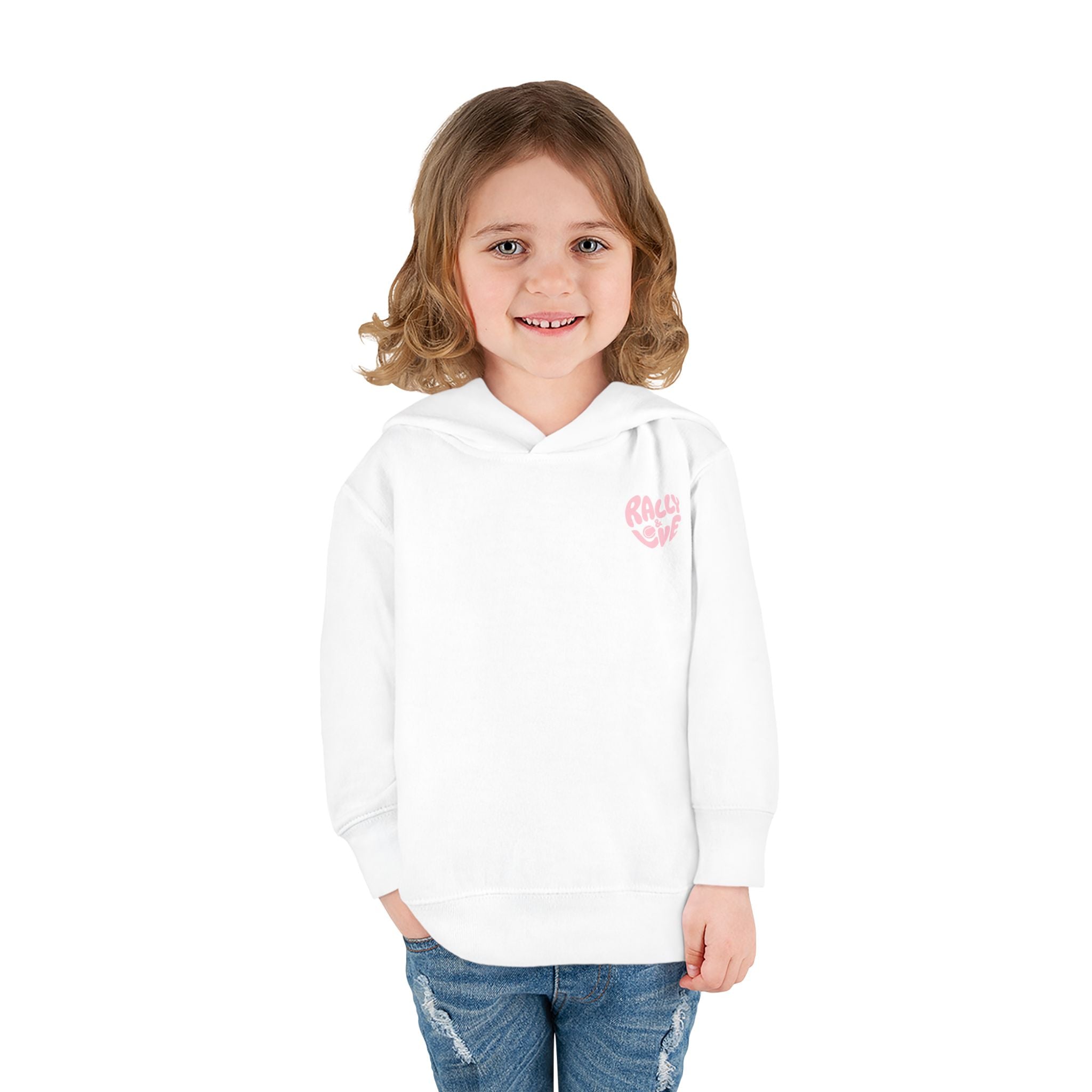 Girl Toddler's Junior Hoodie — “Let’s Go” Tennis Graphic Sweatshirt (Pink & Green)