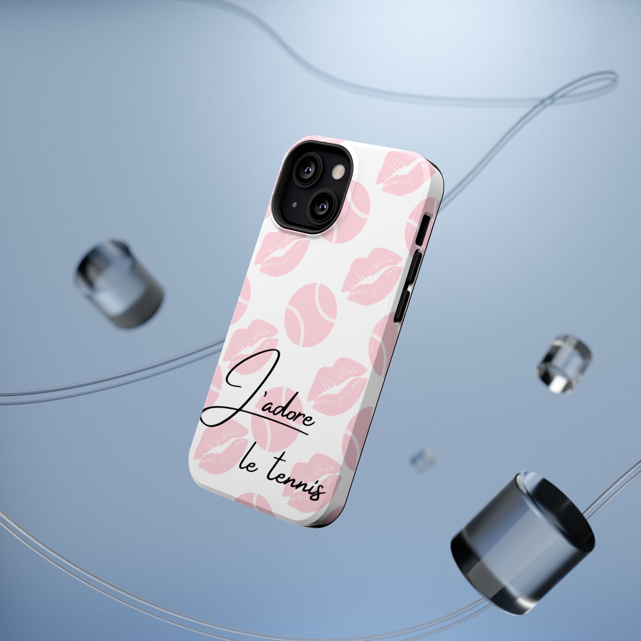 Impact-Resistant Phone Case - 'J'adore le tennis', pink tennis balls/lips