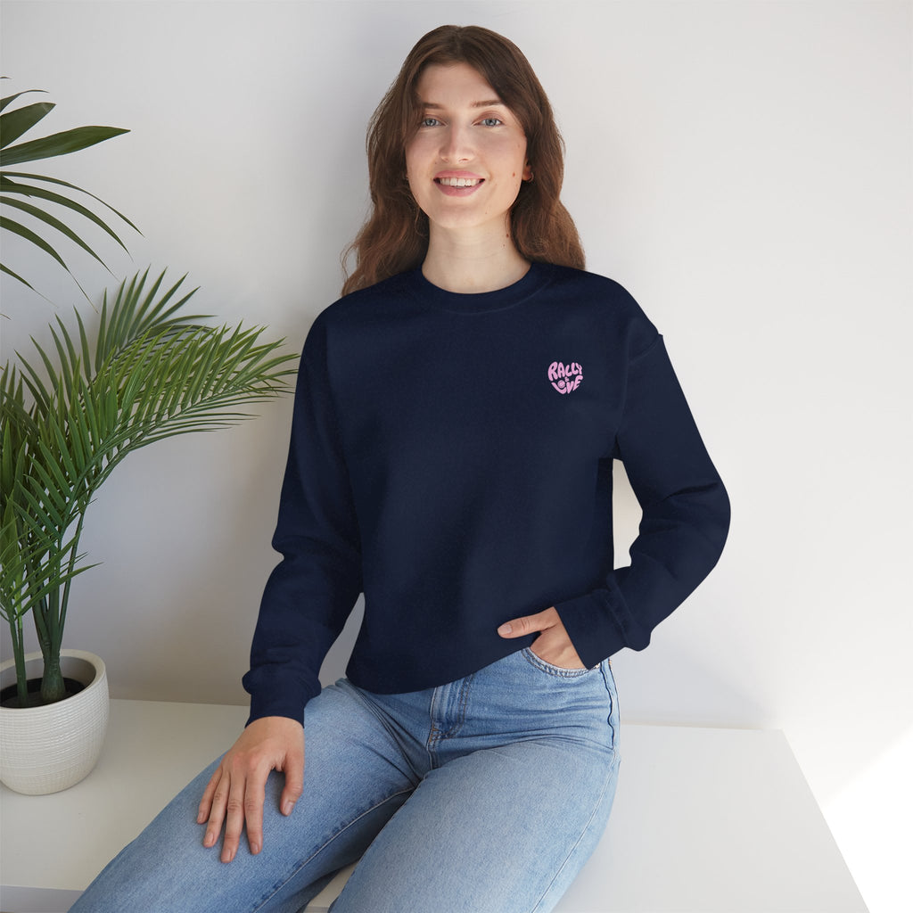 Women's Crewneck Sweatshirt — "Rally & Love" logo Chest Sweatshirt (bubblegum pink)