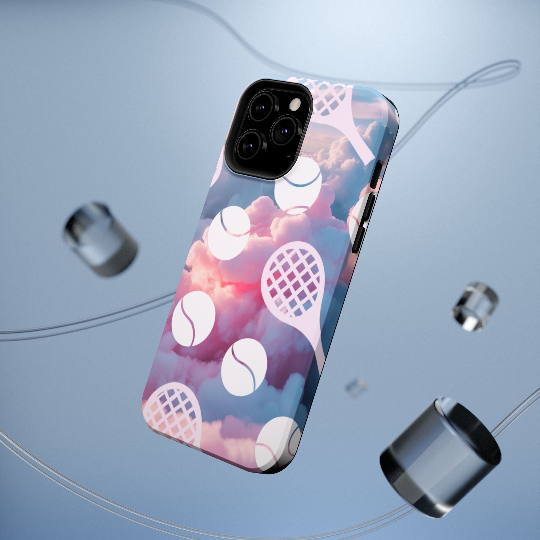 Tennis Impact-Resistant Phone Case — Tennis Rackets & Balls on Cloudscape