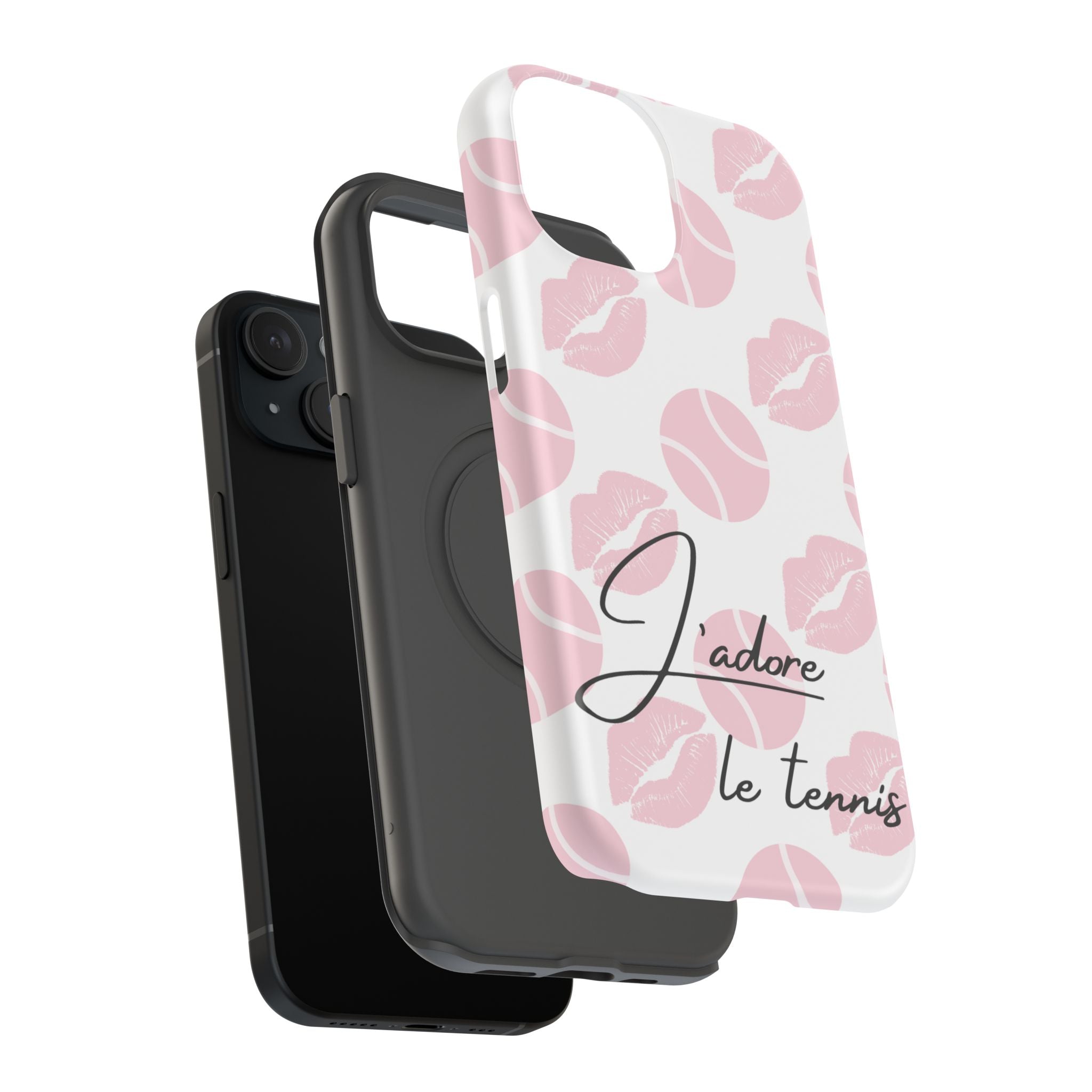 Impact-Resistant Phone Case - 'J'adore le tennis', pink tennis balls/lips