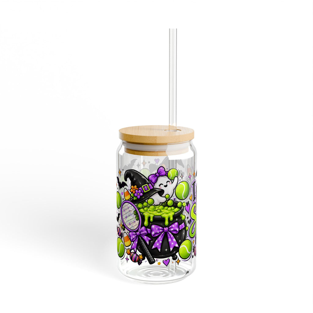 Halloween Tennis Sipper Glass  16oz — Halloween 'I Put a Slice on You' Witch Cauldron Design
