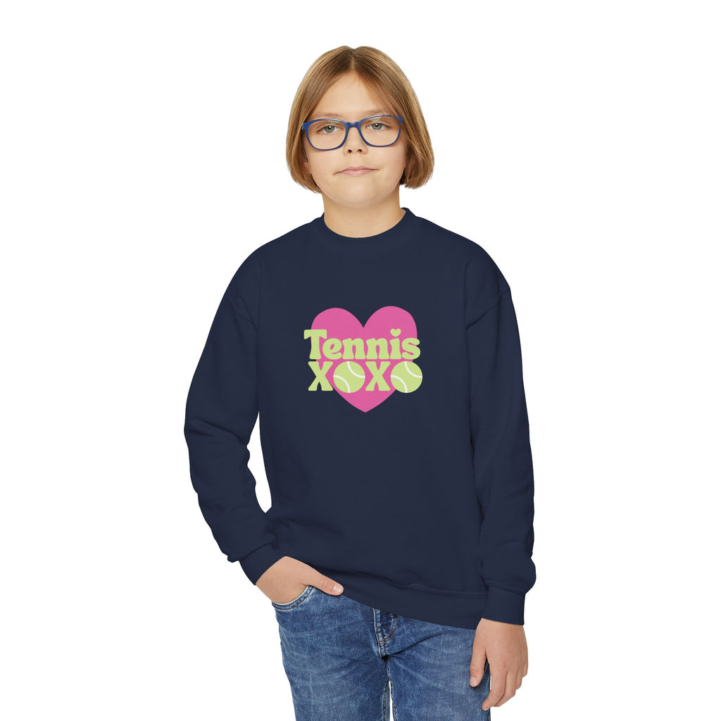 Girl Junior's Crewneck Sweatshirt — Pink Heart “Tennis XOXO” Graphic sweatshirt