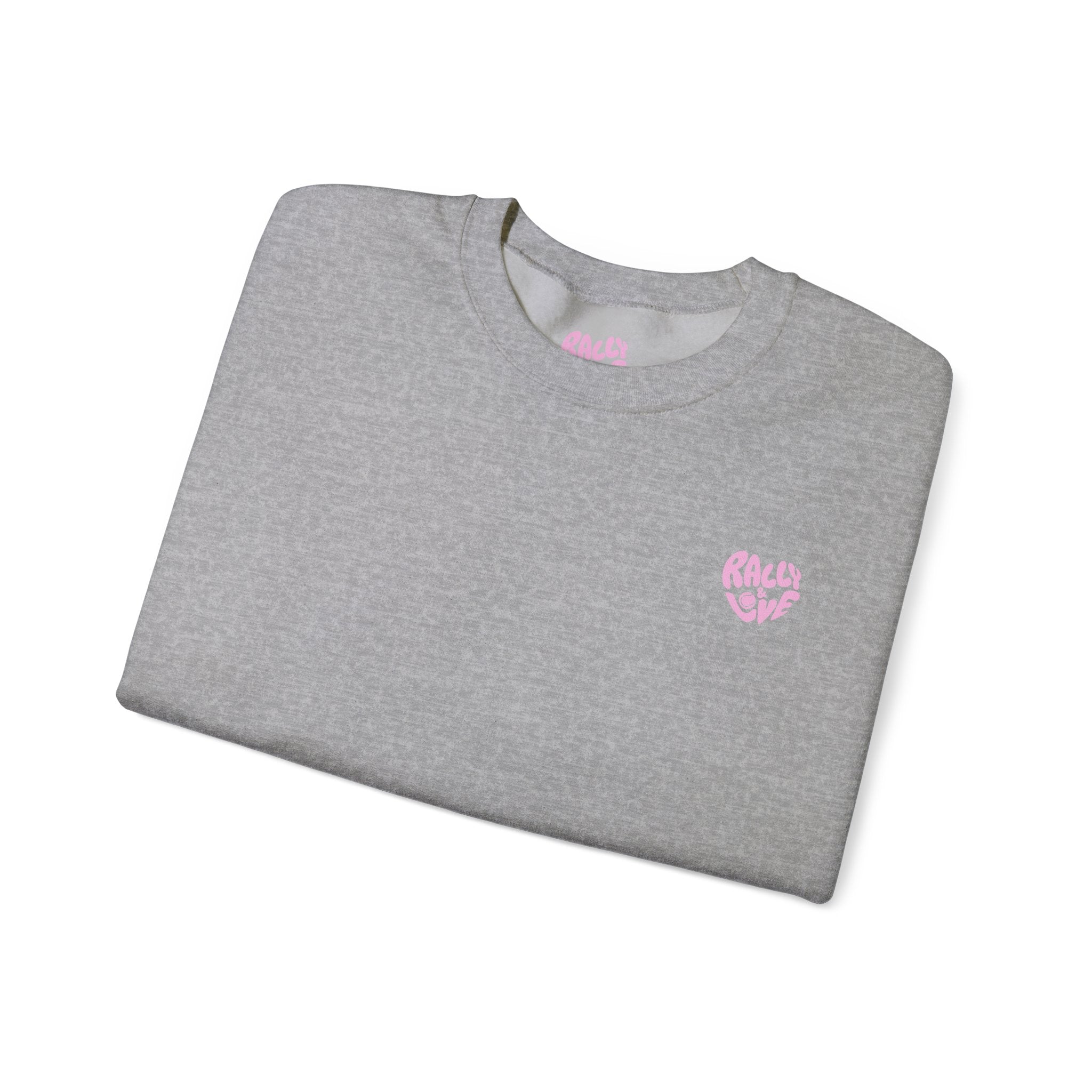 Women's Crewneck Sweatshirt — "Rally & Love" logo Chest Sweatshirt (bubblegum pink)