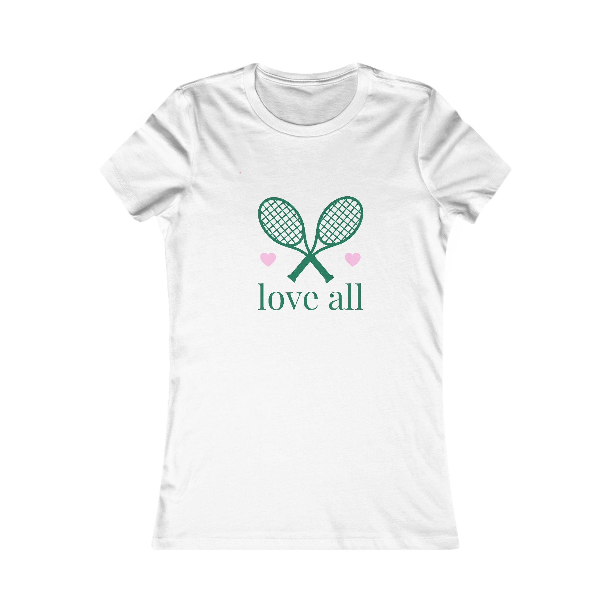 Women's Tennis Tee — Women's "Love All" Tennis Shirt with Crossed Rackets & Hearts