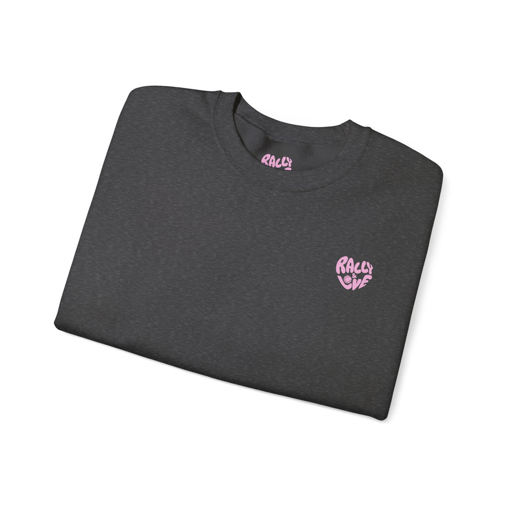 Women's Crewneck Sweatshirt — "Rally & Love" logo Chest Sweatshirt (bubblegum pink)