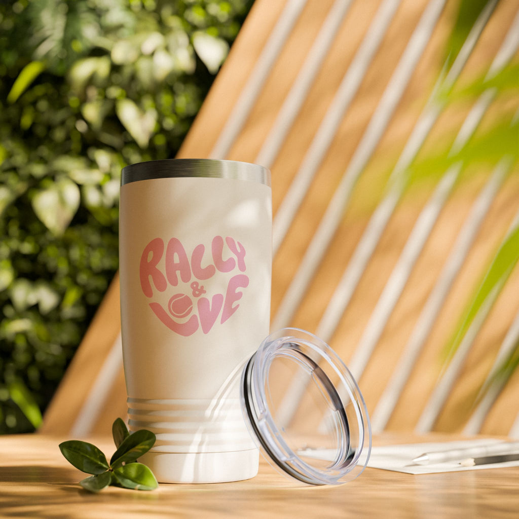 20oz Coffee Tumbler – "Rally & Love" Heart Design | Insulated Travel Cup for Everyday (Bubblegum pink)