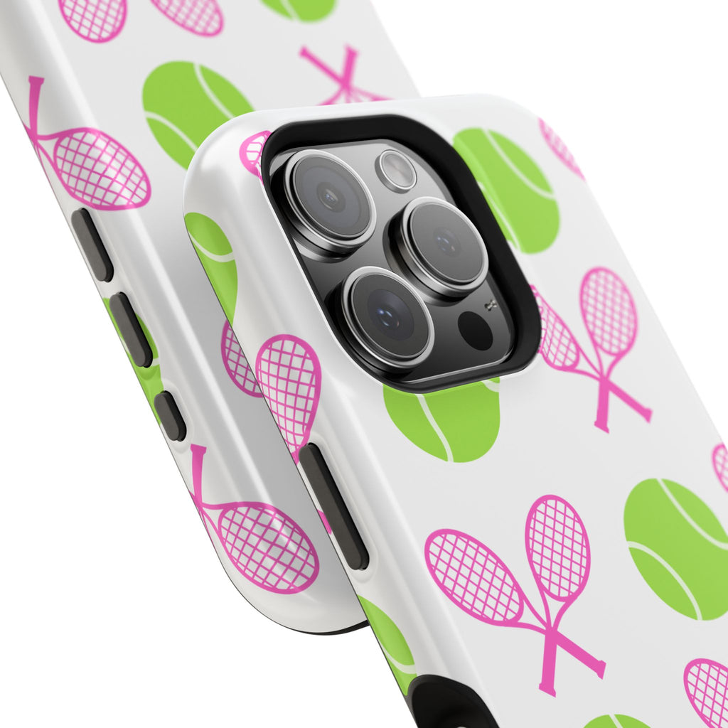 Tennis Pattern Impact-Resistant Phone Case — Pink Rackets & Green Balls
