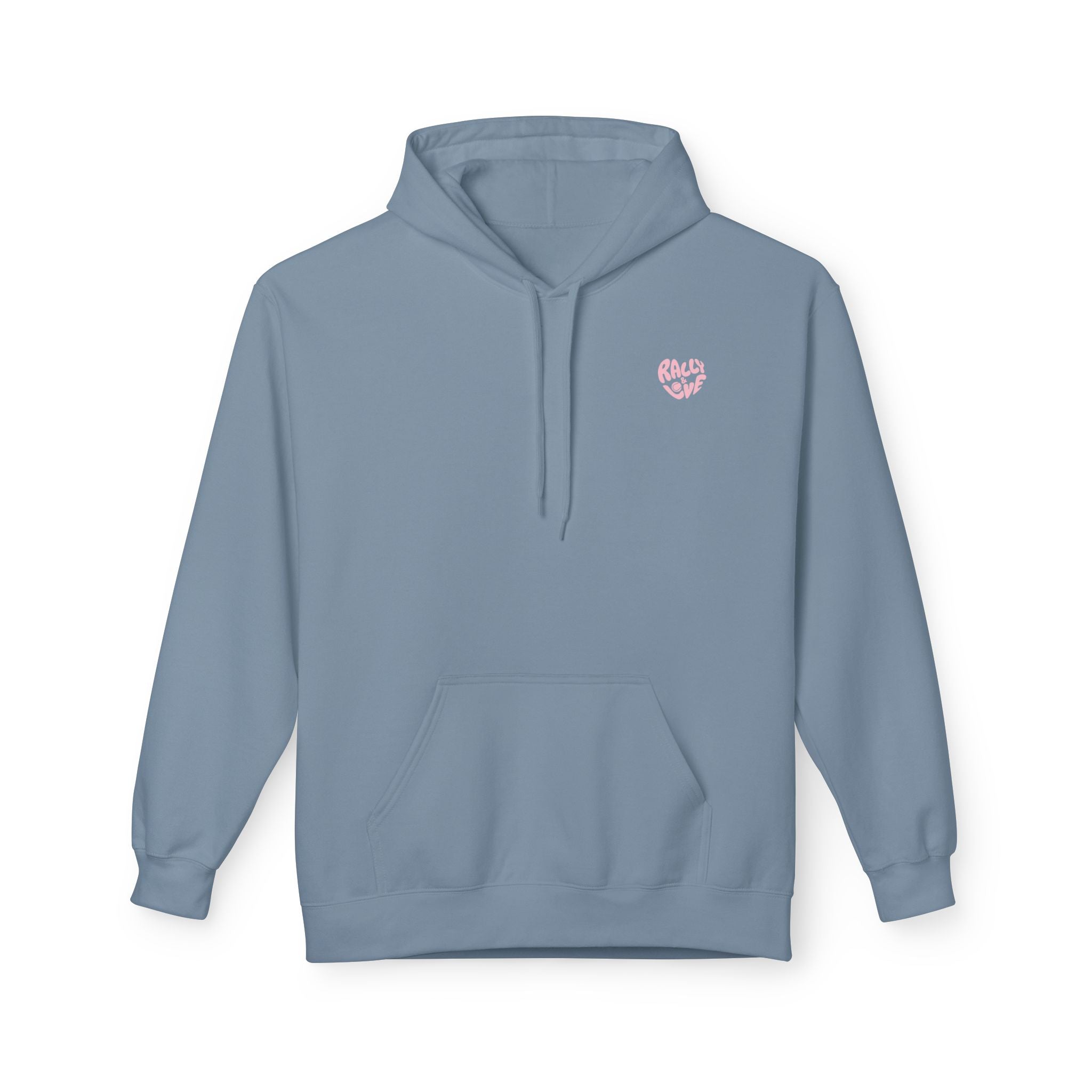 Women's Softstyle Fleece Hoodie sweatshirt - 'Rally & Love' logo, minimalist (pink)