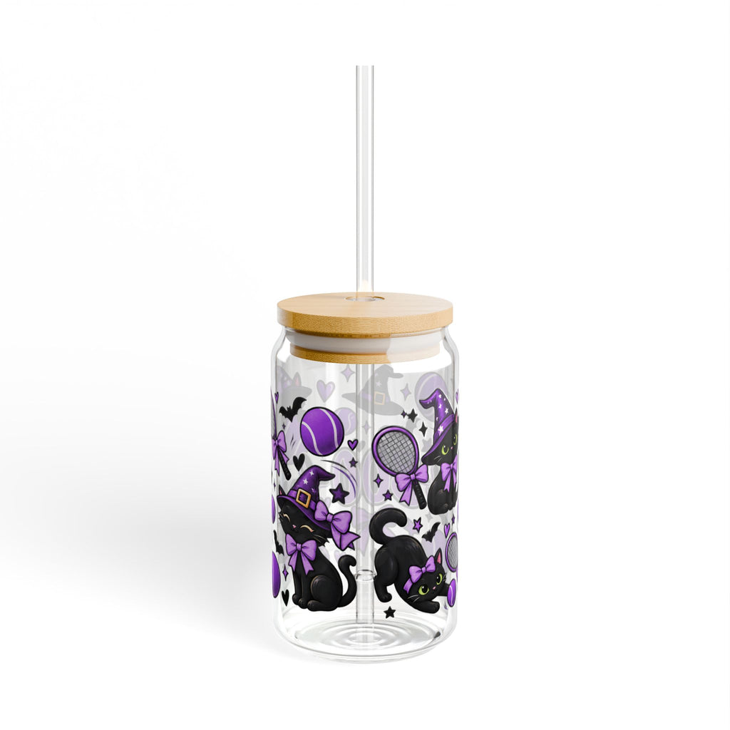 Halloween Cat Sipper Glass 16 oz - 'Fa-Boo-Lous' Cat Witchy Drink Jar