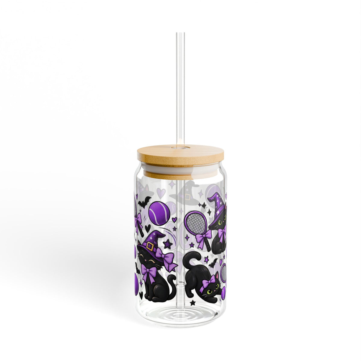 Halloween Cat Sipper Glass 16 oz - 'Fa-Boo-Lous' Cat Witchy Drink Jar