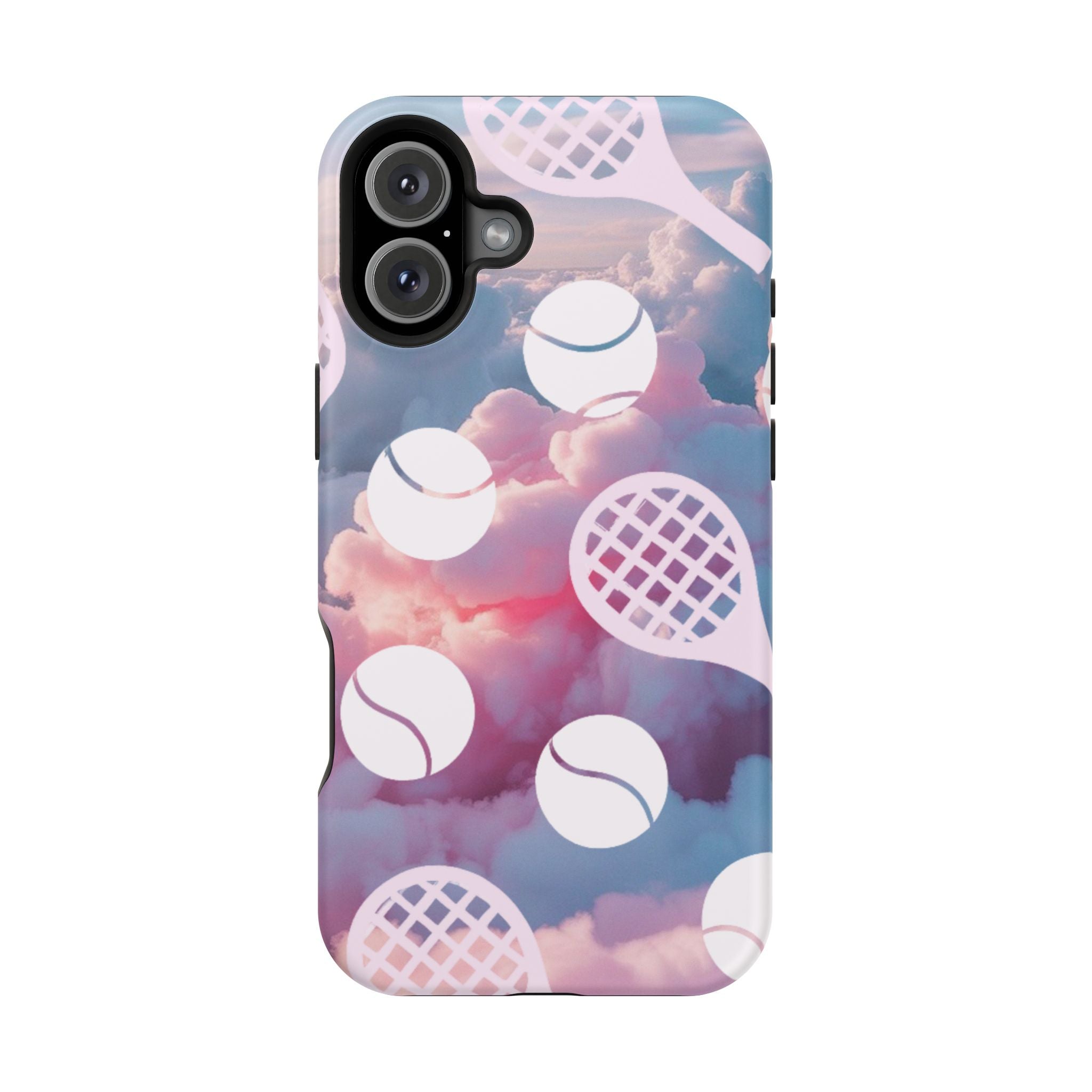 Tennis Impact-Resistant Phone Case — Tennis Rackets & Balls on Cloudscape