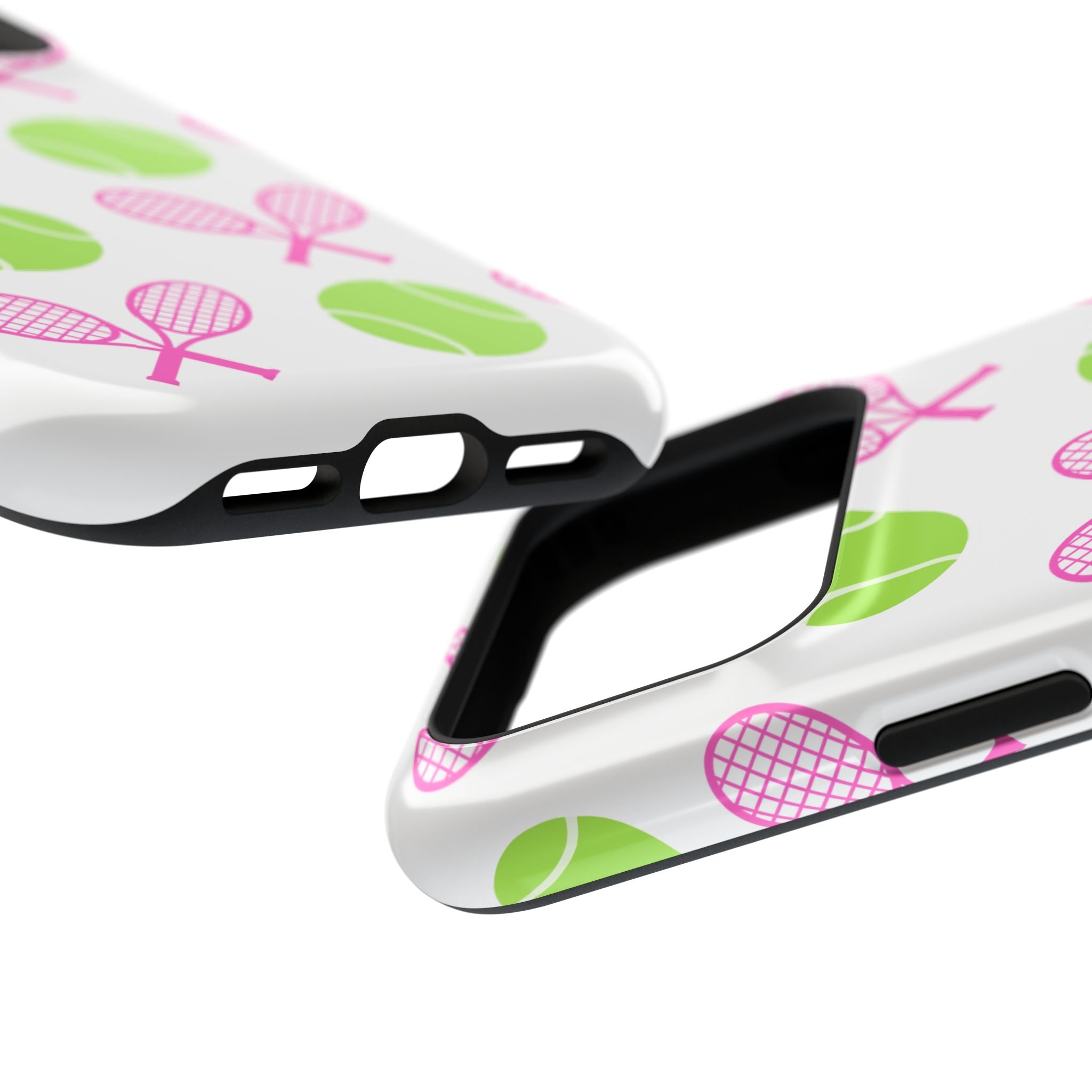 Tennis Pattern Impact-Resistant Phone Case — Pink Rackets & Green Balls