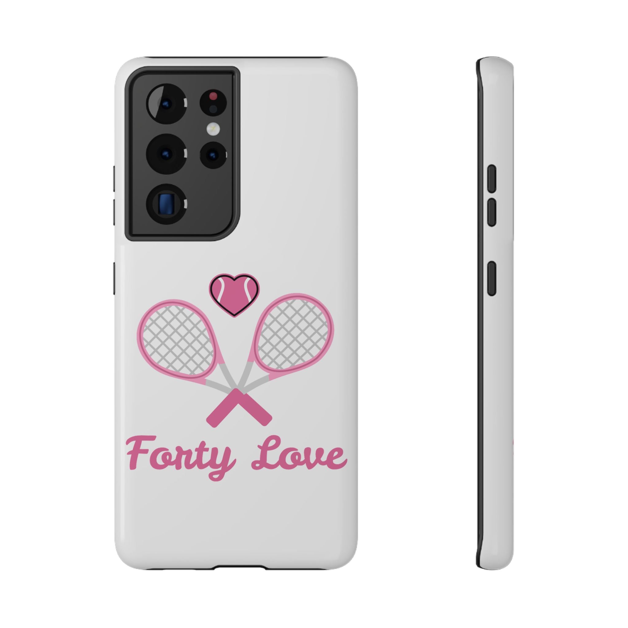 Tennis Impact‑Resistant Phone Case — 'Forty Love', pink/white
