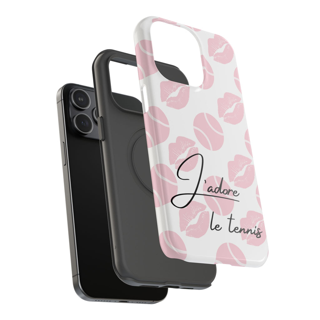 Impact-Resistant Phone Case - 'J'adore le tennis', pink tennis balls/lips