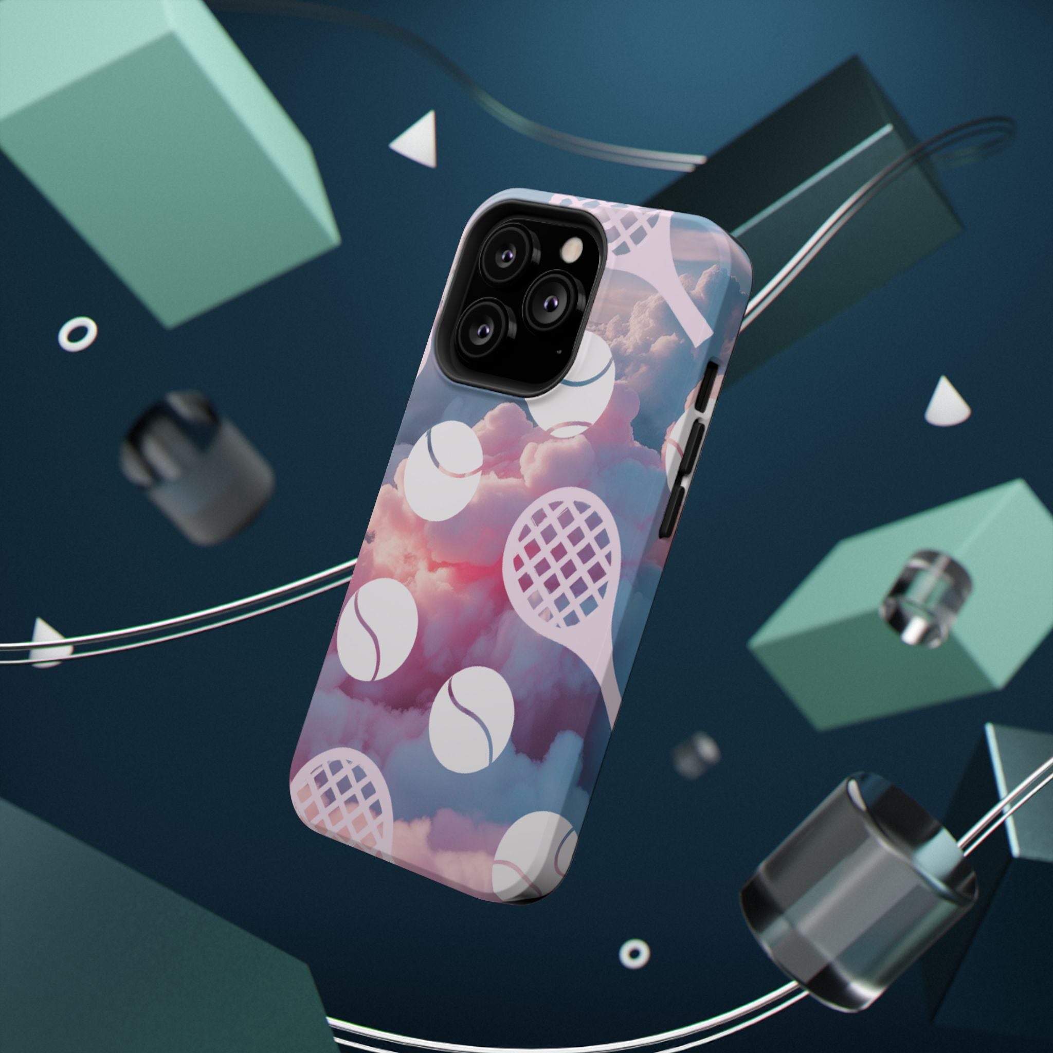 Tennis Impact-Resistant Phone Case — Tennis Rackets & Balls on Cloudscape