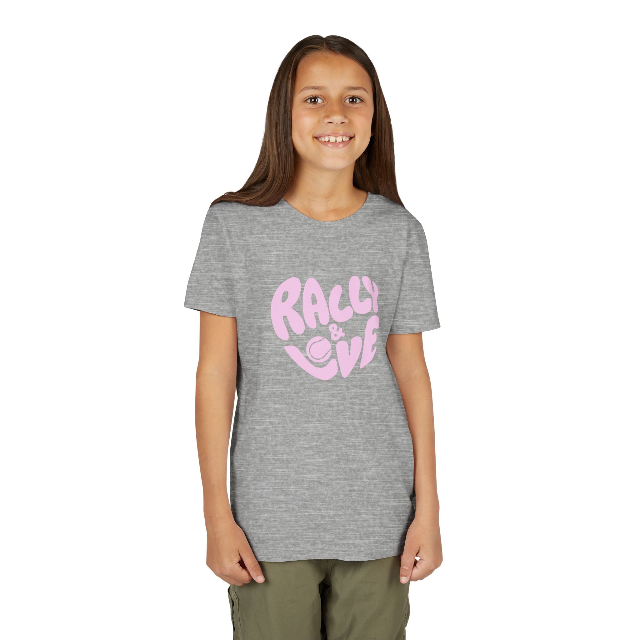 Girl's Junior Tee — 'Rally & Love' Heart logo T-Shirt (pink)