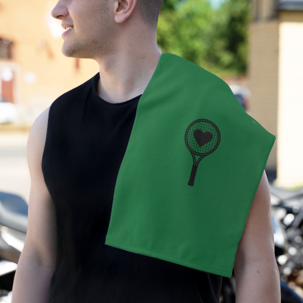 Rally Towel, 11x18 - Green/black, racket with heart