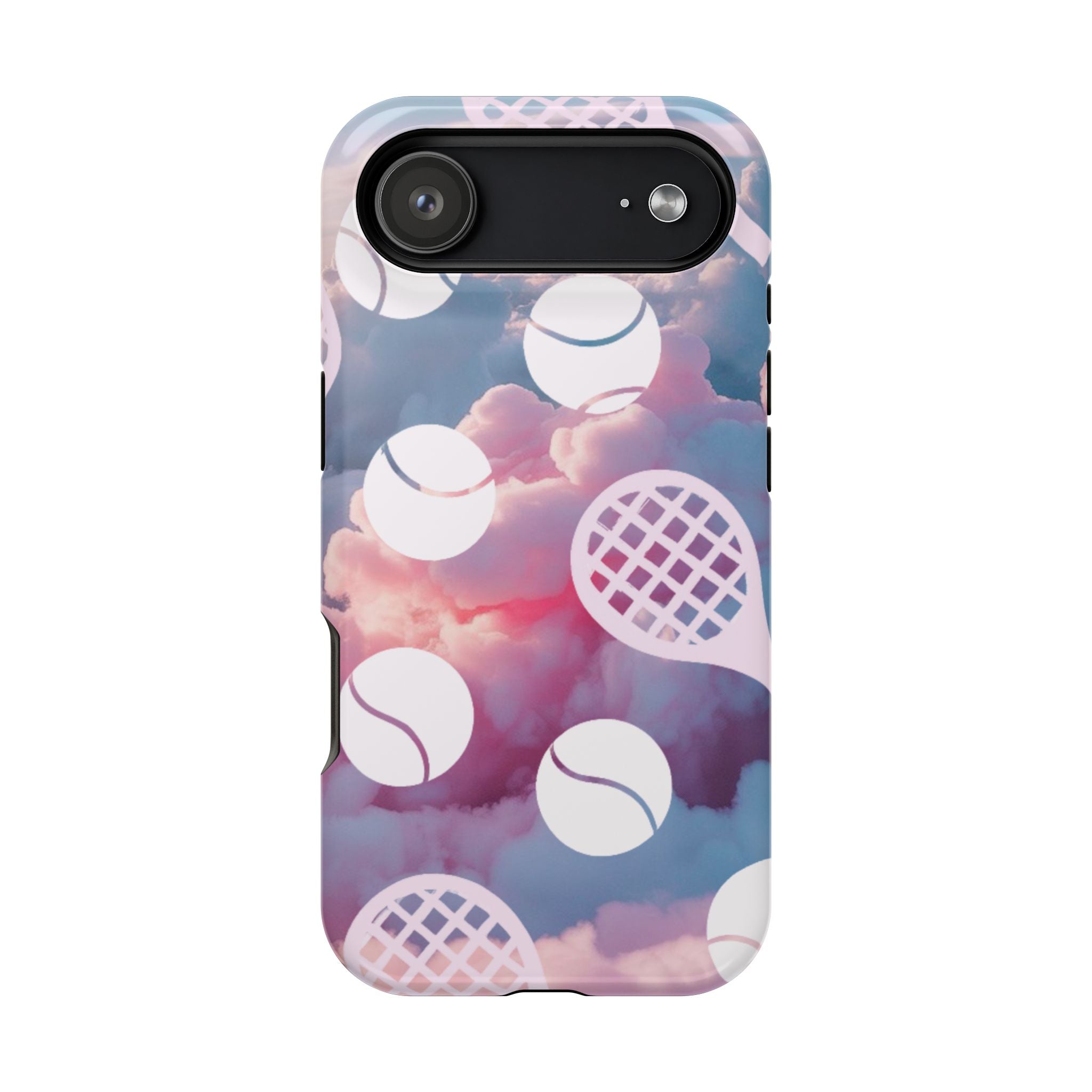 Tennis Impact-Resistant Phone Case — Tennis Rackets & Balls on Cloudscape