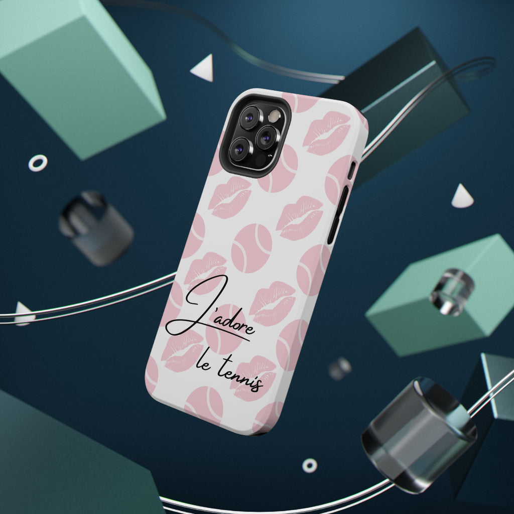 Impact-Resistant Phone Case - 'J'adore le tennis', pink tennis balls/lips