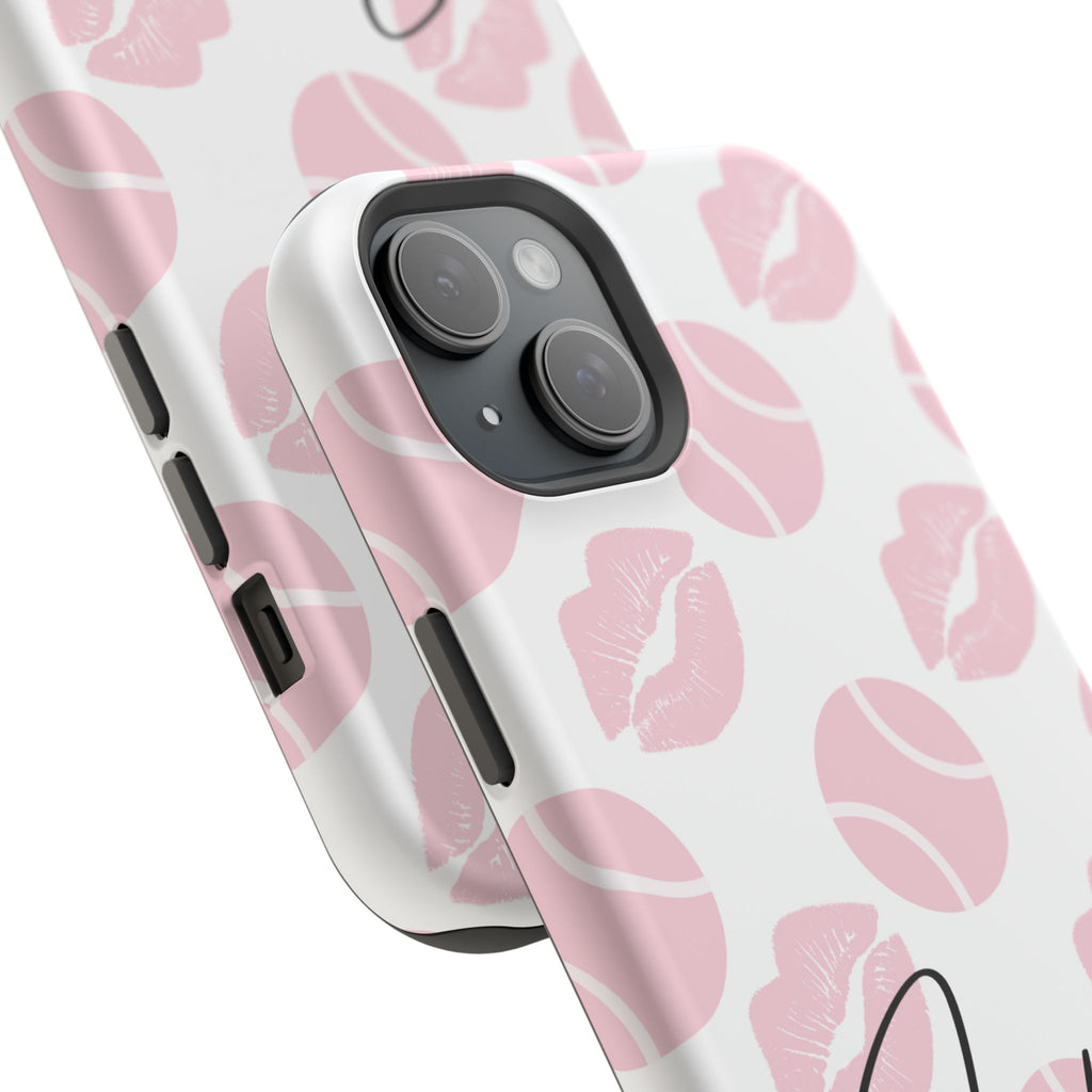 Impact-Resistant Phone Case - 'J'adore le tennis', pink tennis balls/lips