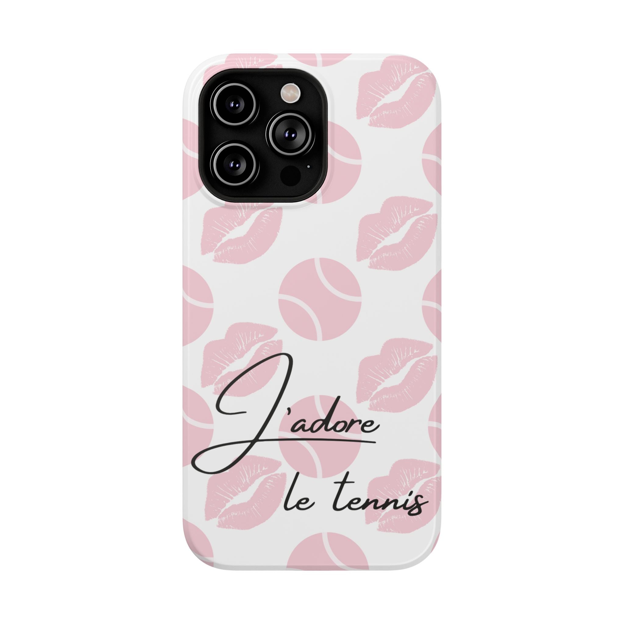 Impact-Resistant Phone Case - 'J'adore le tennis', pink tennis balls/lips