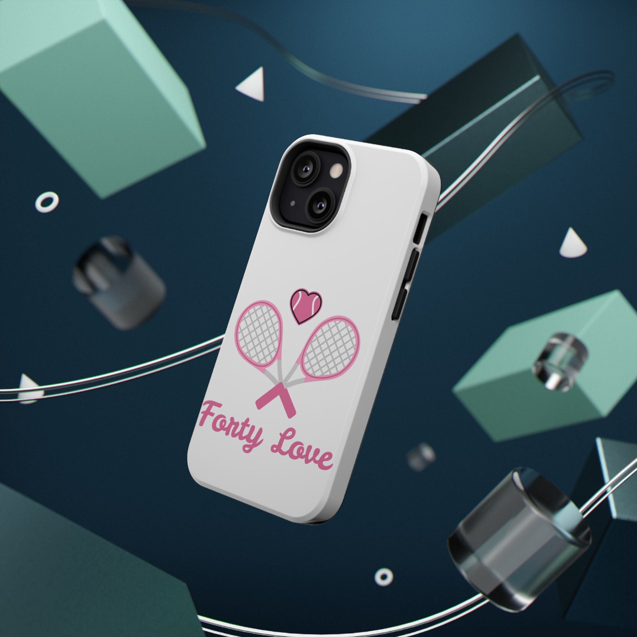Tennis Impact‑Resistant Phone Case — 'Forty Love', pink/white