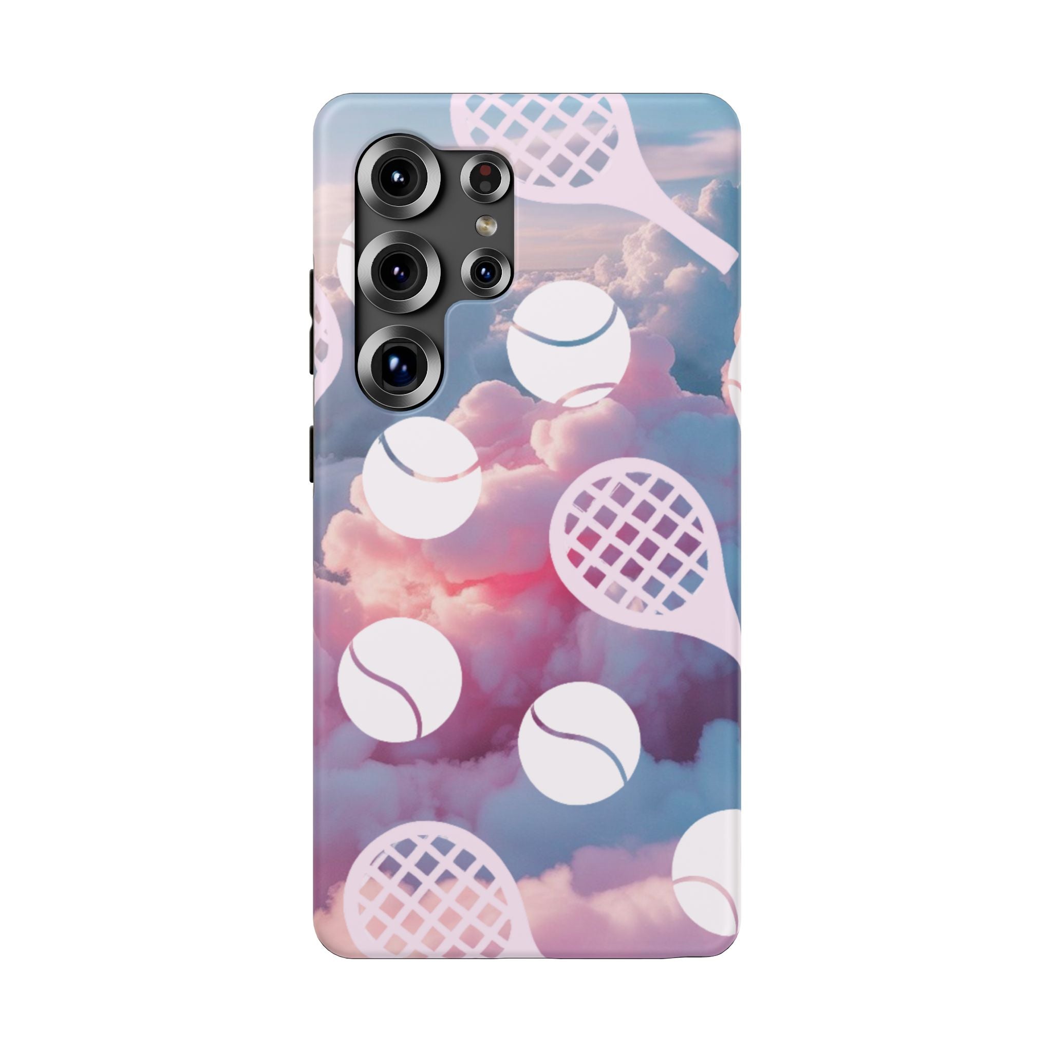 Tennis Impact-Resistant Phone Case — Tennis Rackets & Balls on Cloudscape