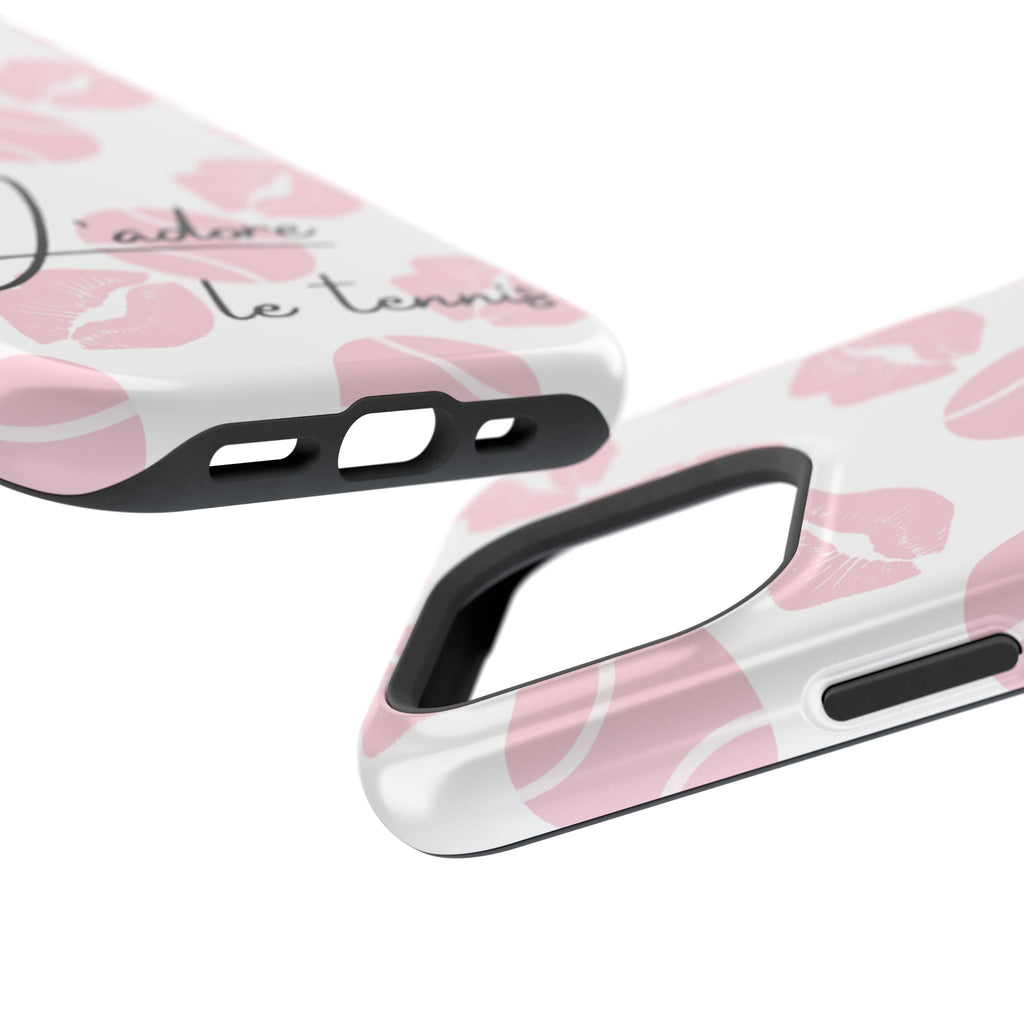 Impact-Resistant Phone Case - 'J'adore le tennis', pink tennis balls/lips