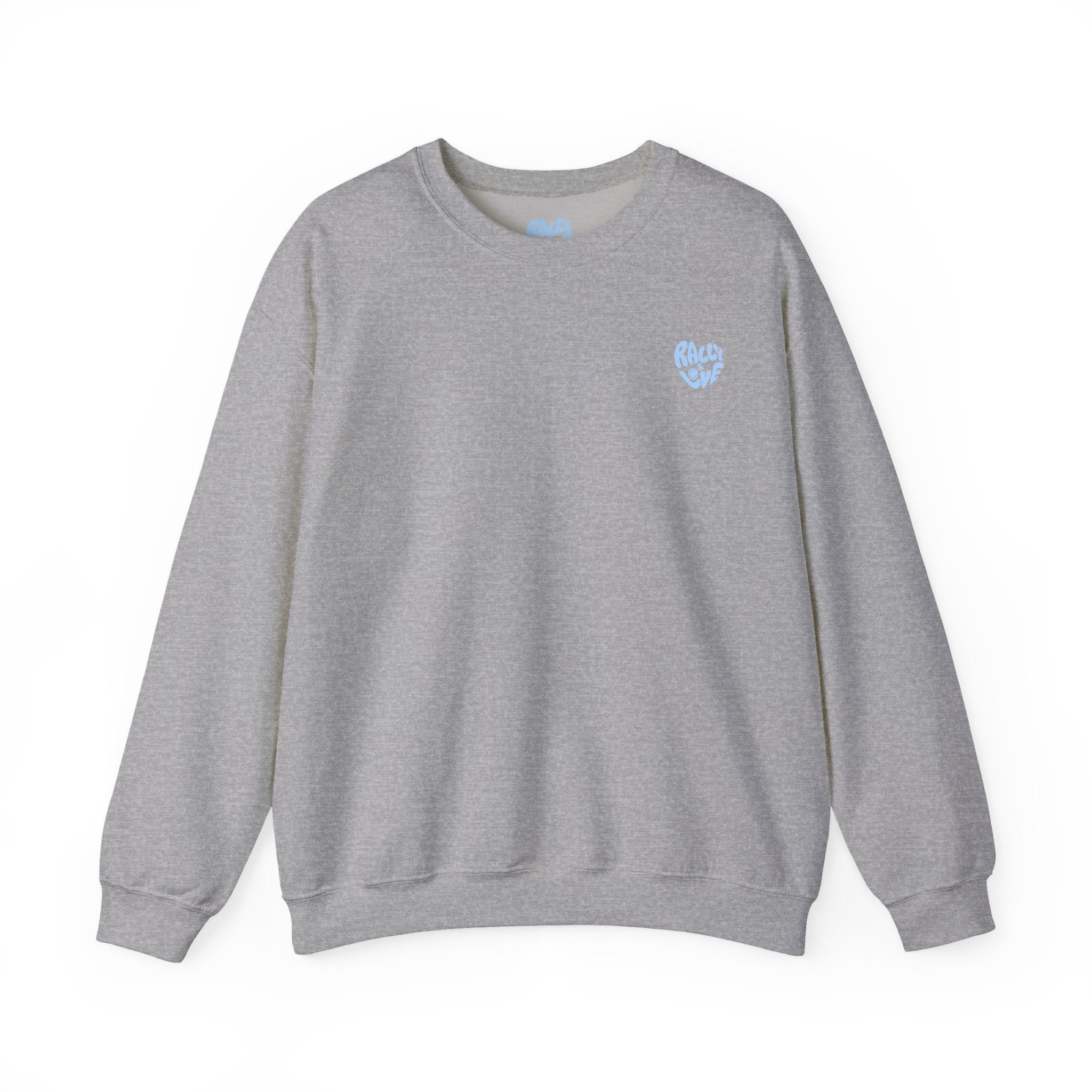 Women's Crewneck Sweatshirt — Minimal ‘Game Set Match’ Tennis Graphic (bubblegum blue)