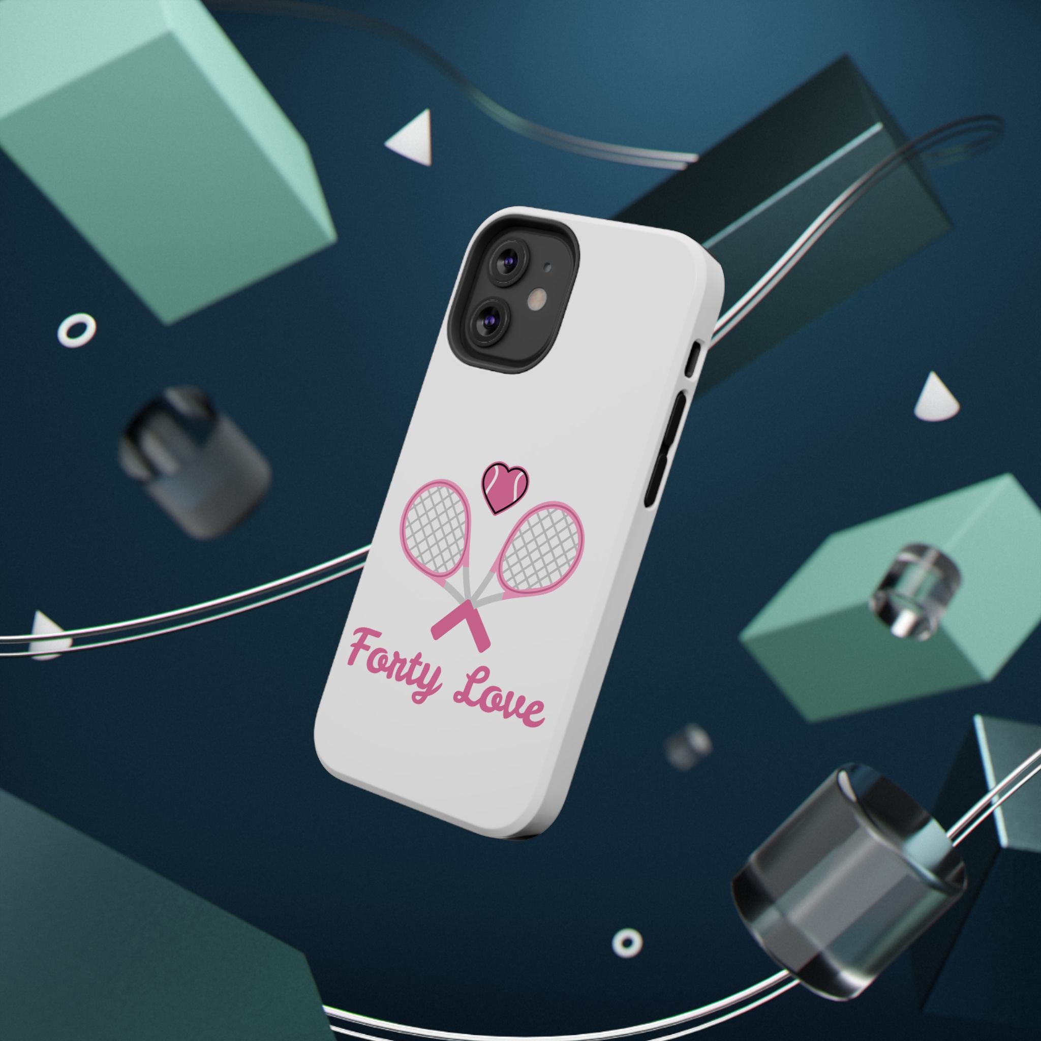 Tennis Impact‑Resistant Phone Case — 'Forty Love', pink/white
