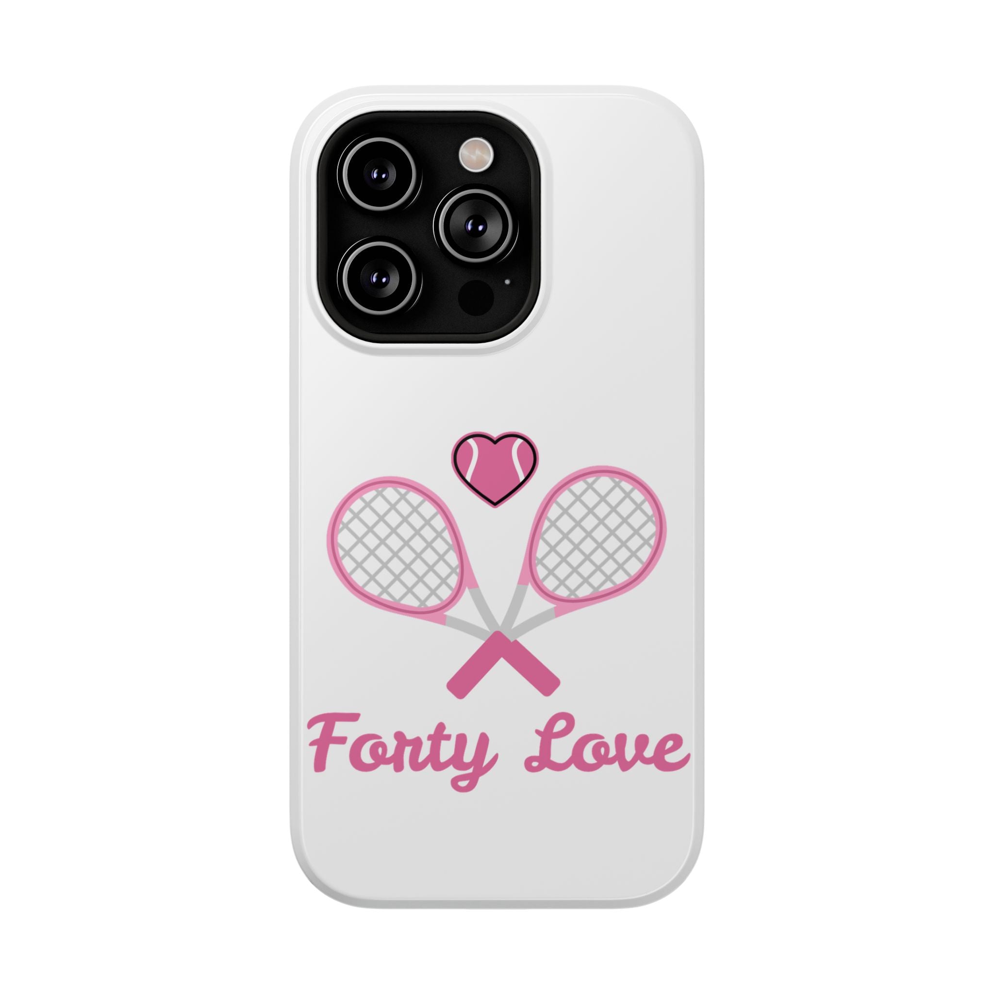 Tennis Impact‑Resistant Phone Case — 'Forty Love', pink/white