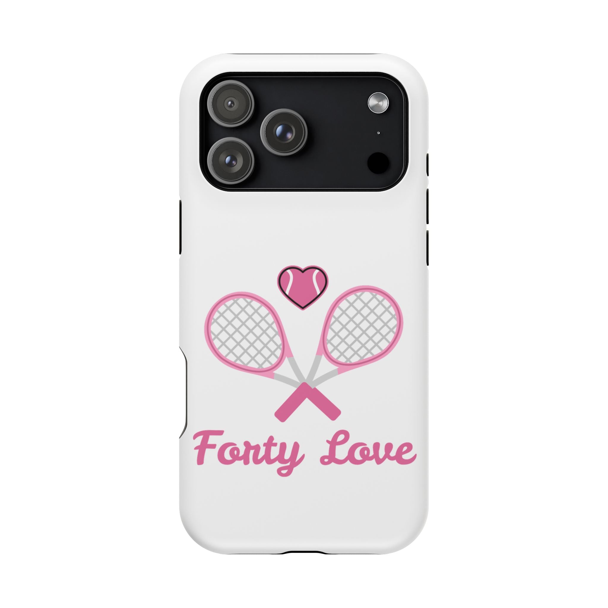 Tennis Impact‑Resistant Phone Case — 'Forty Love', pink/white