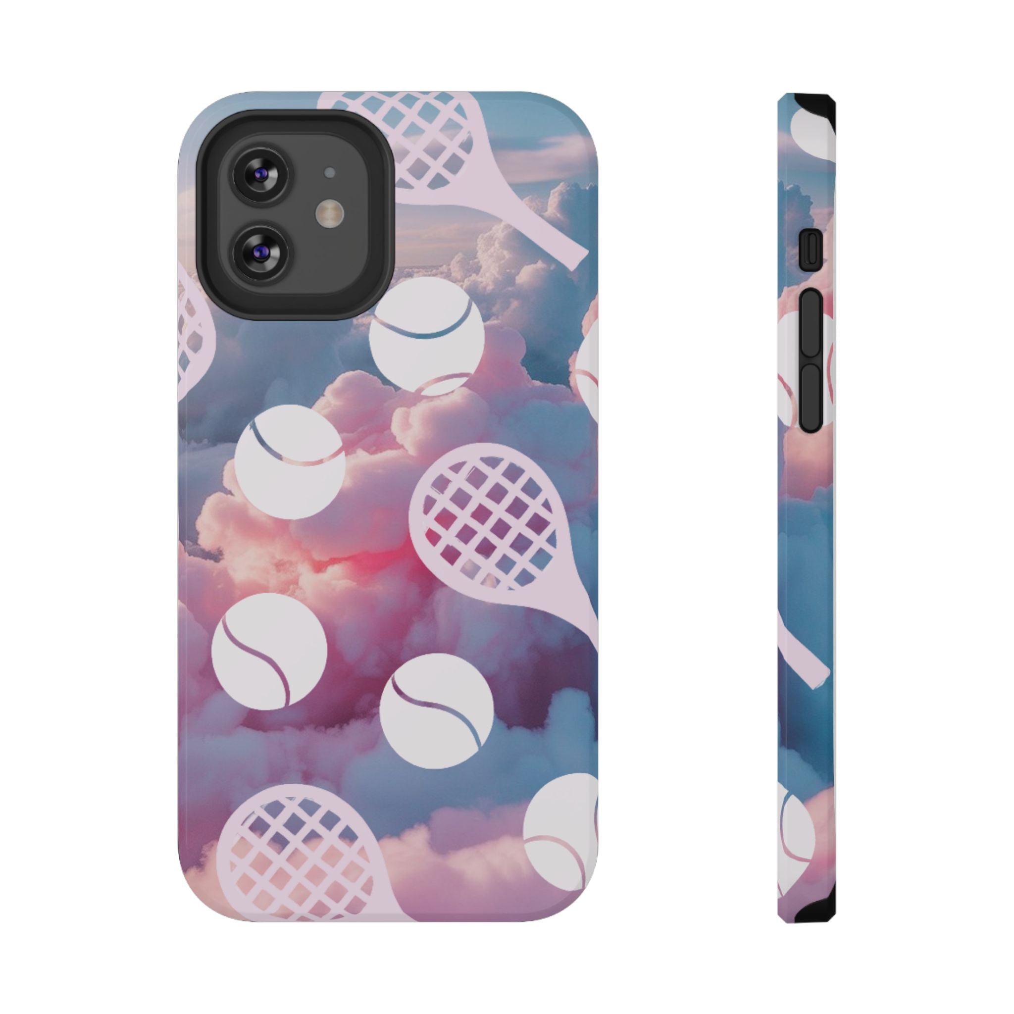 Tennis Impact-Resistant Phone Case — Tennis Rackets & Balls on Cloudscape