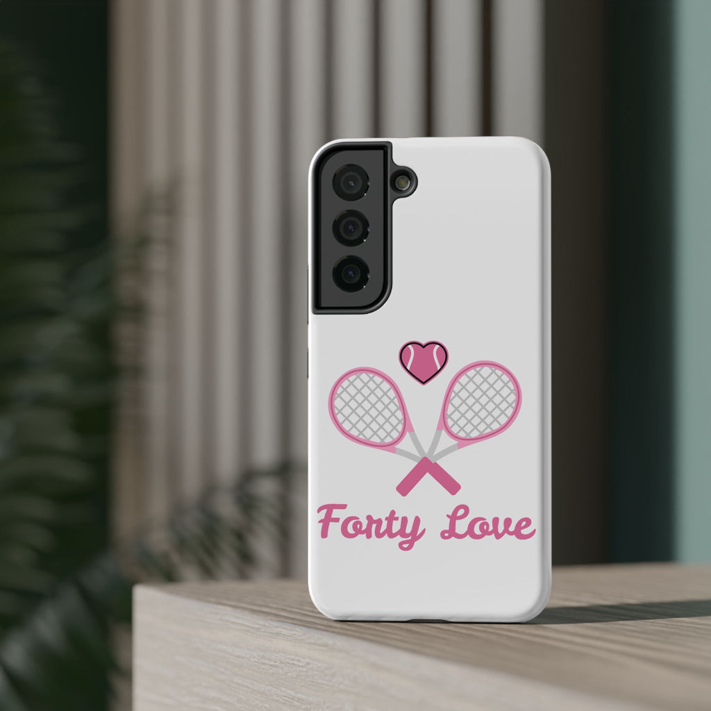 Tennis Impact‑Resistant Phone Case — 'Forty Love', pink/white