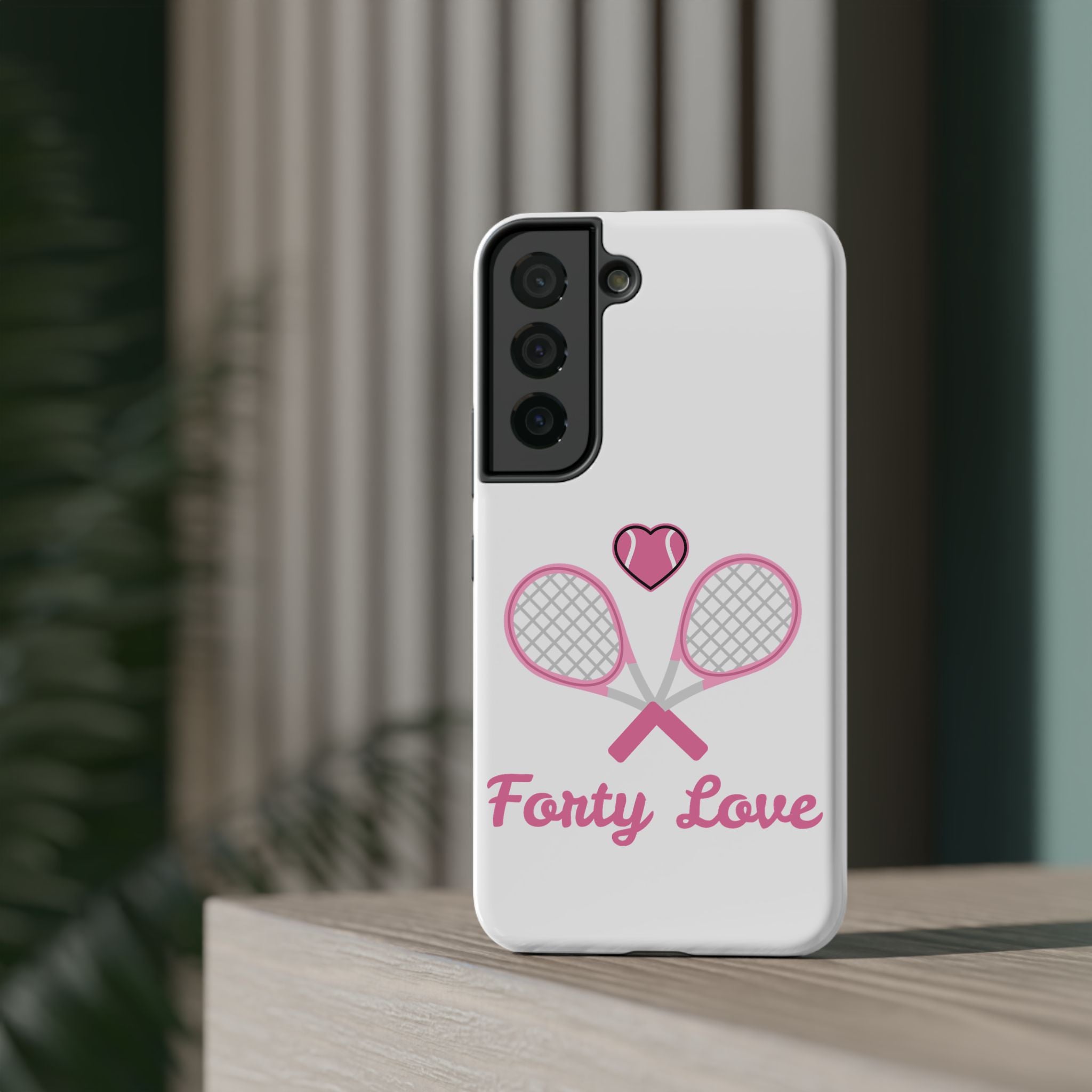 Tennis Impact‑Resistant Phone Case — 'Forty Love', pink/white