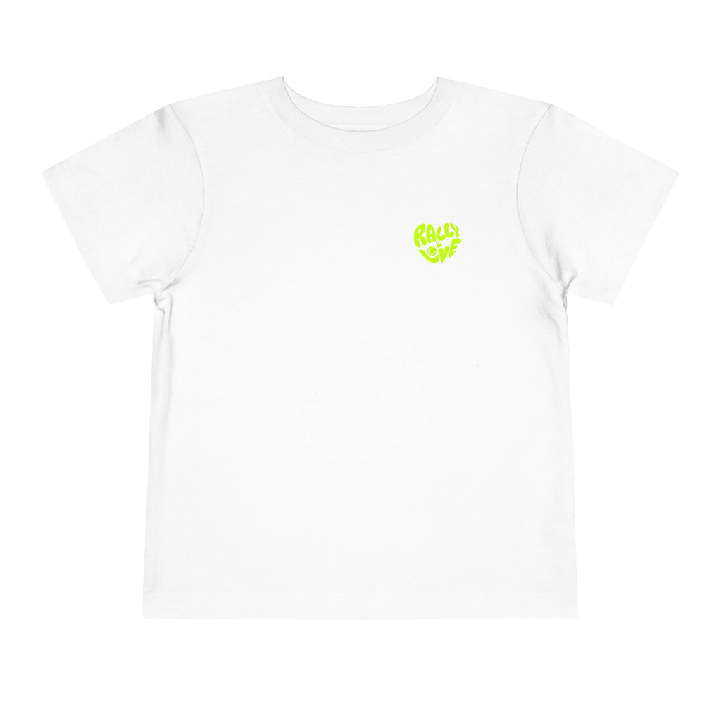 Boy Toddler Junior's Tee — 'Rally & Love' Heart Graphic T-Shirt (neon)