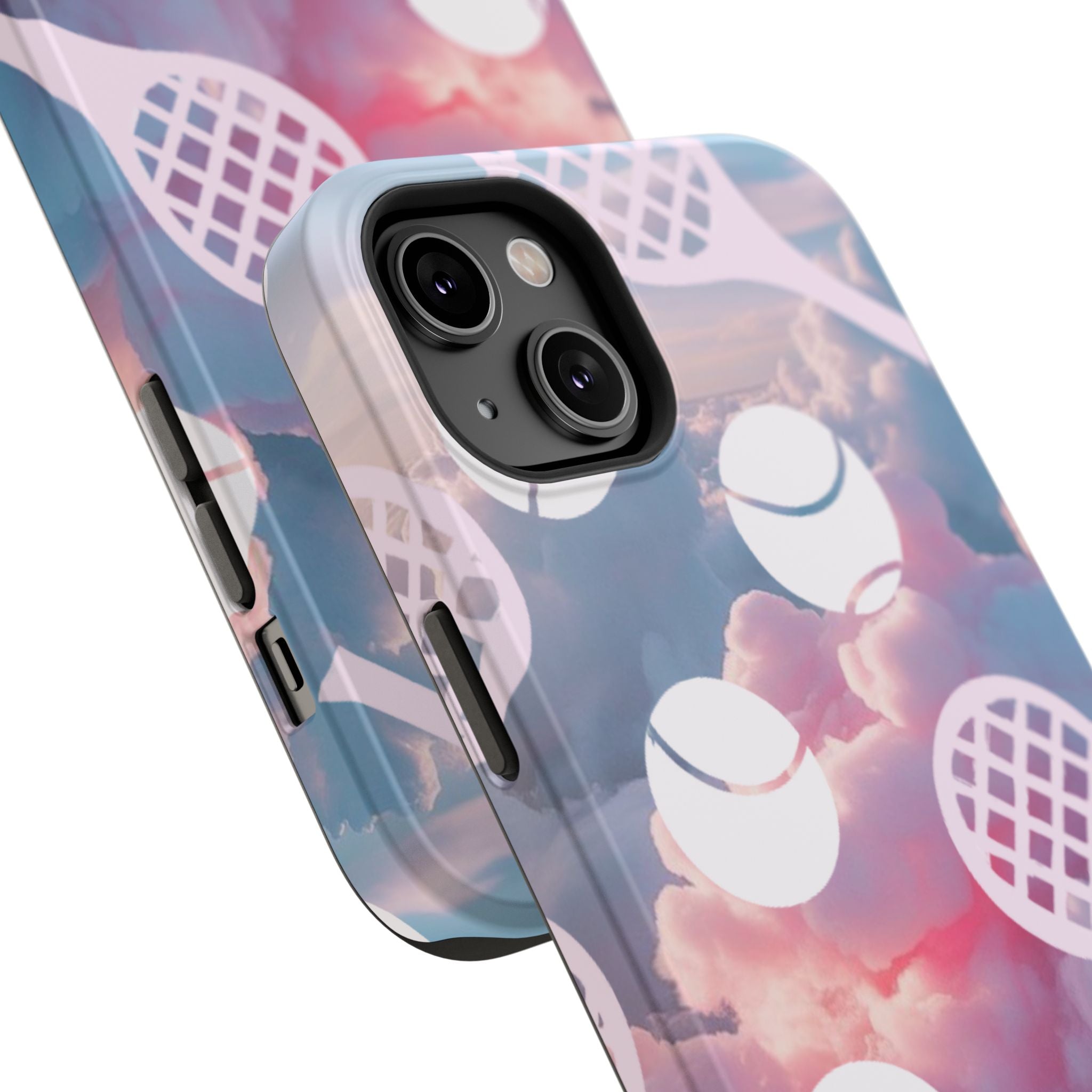 Tennis Impact-Resistant Phone Case — Tennis Rackets & Balls on Cloudscape