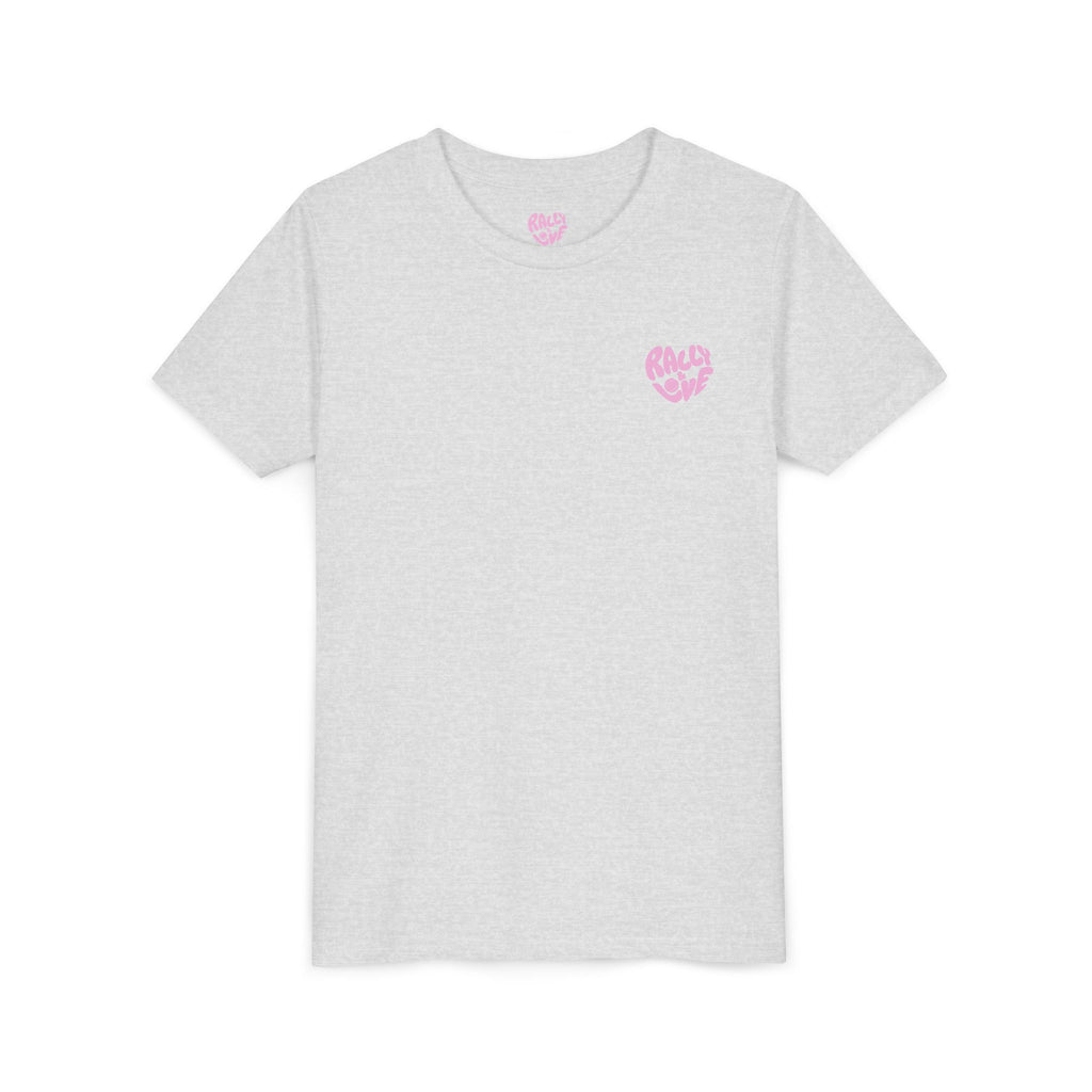 Girl's Junior Tee — 'Rally & Love' Heart Graphic Kids T-Shirt (bubblegum pink)