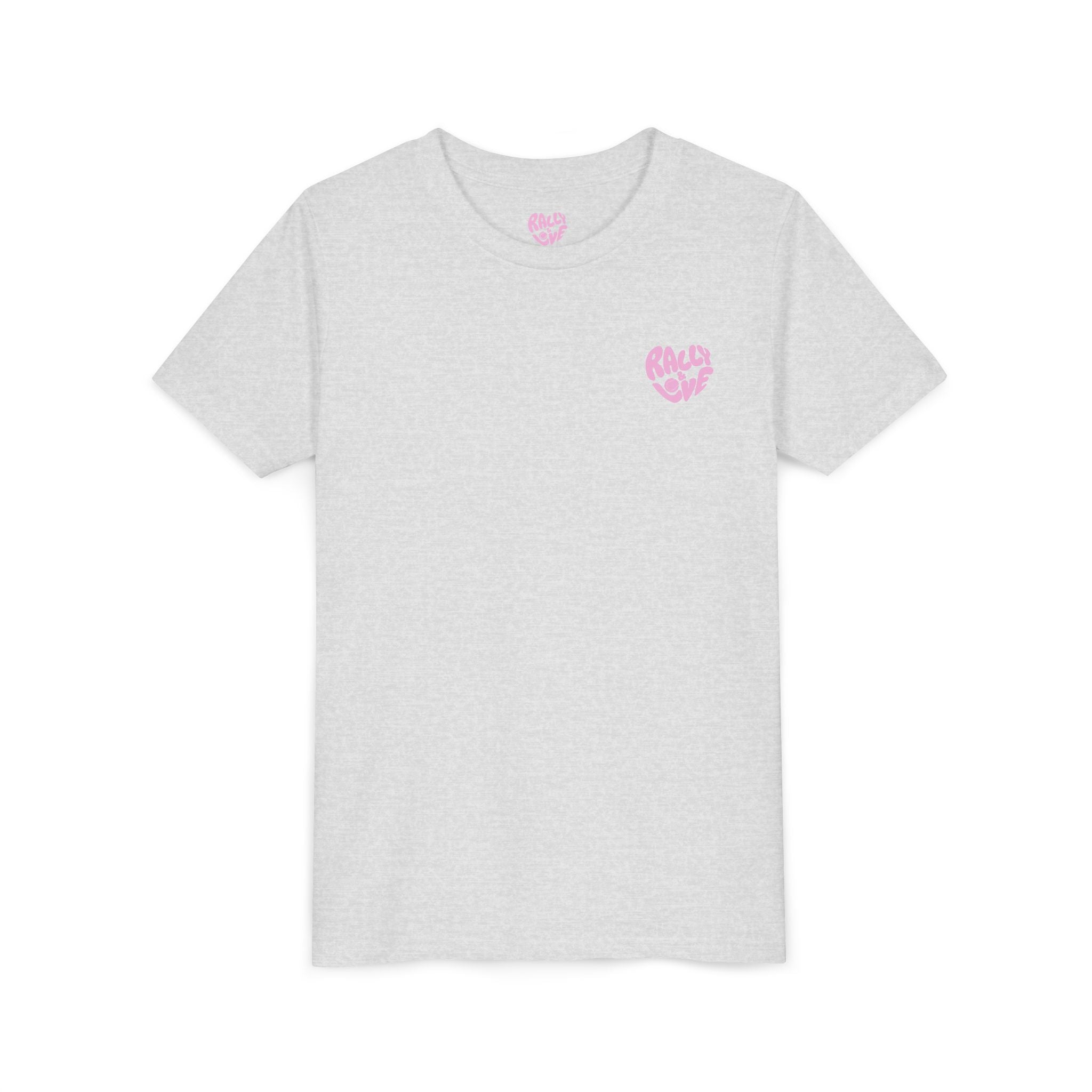 Girl's Junior Tee — 'Rally & Love' Heart Graphic Kids T-Shirt (bubblegum pink)
