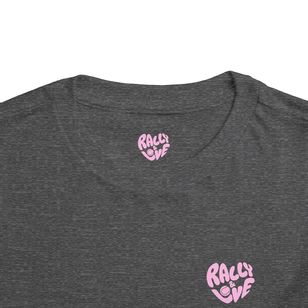 Girl's Toddler Junior Tee — 'Rally & Love' Heart Graphic Kids T-Shirt (bubblegum pink)